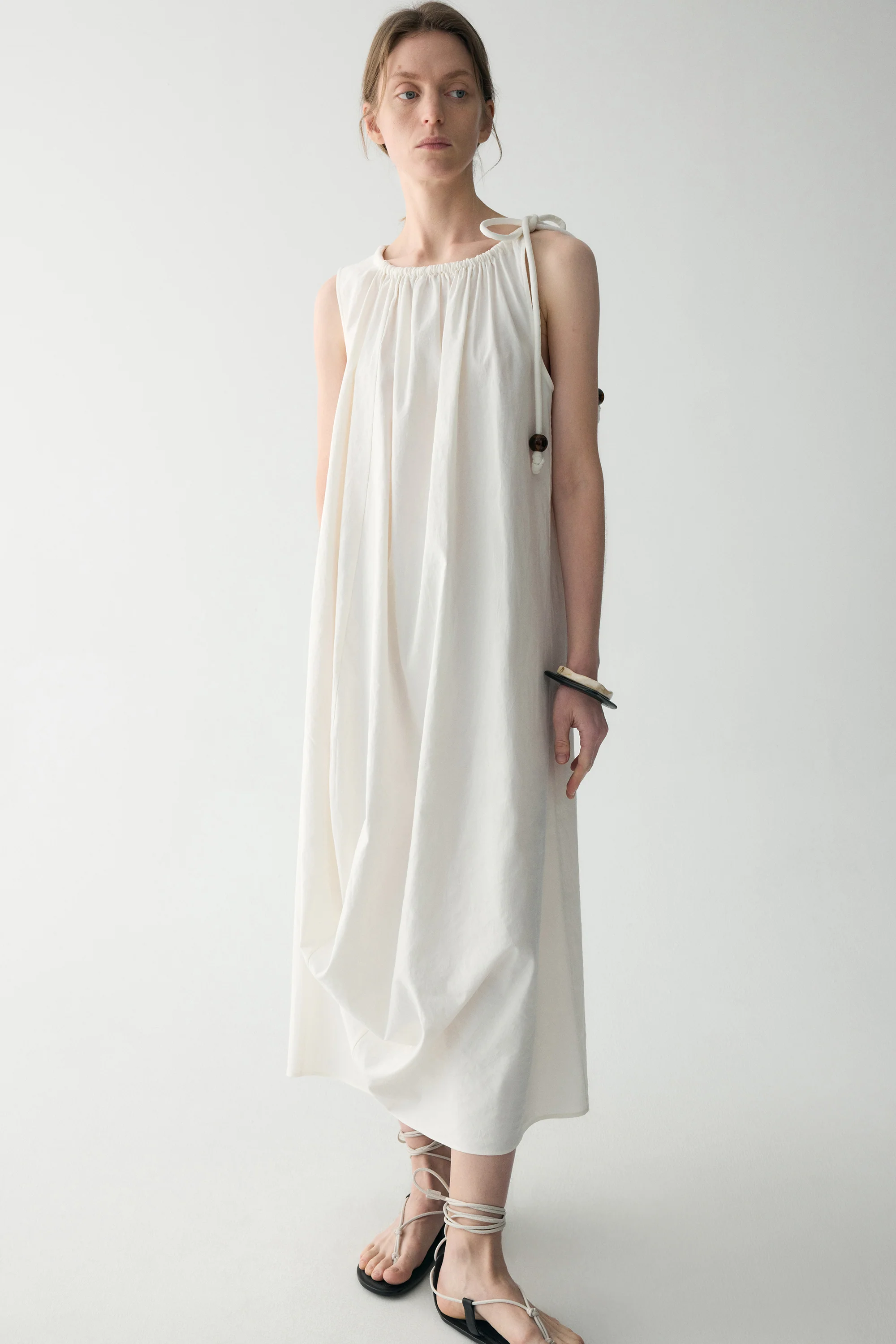 Gathered Cotton-linen Dress - Image 21
