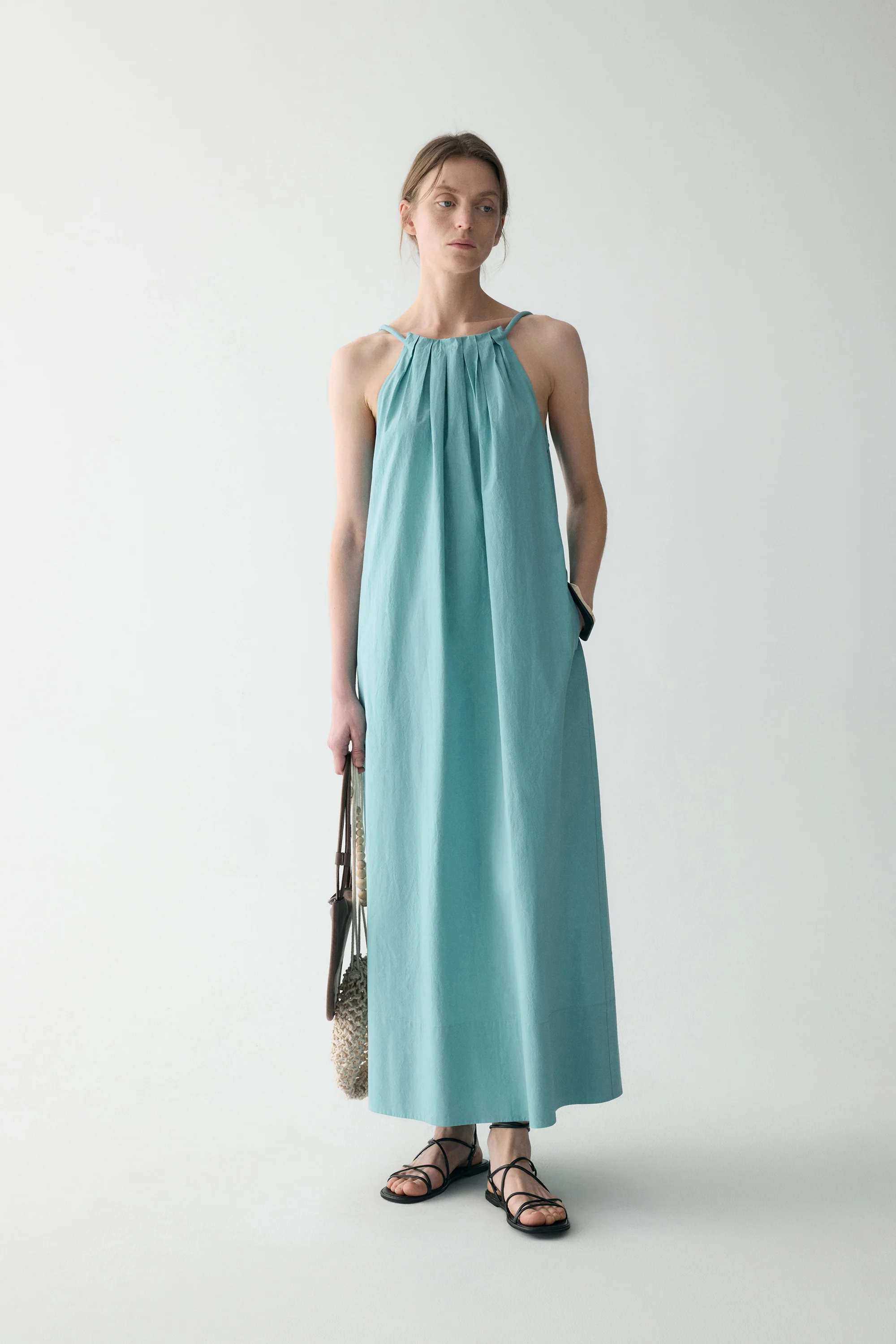 Gathered Halterneck Cotton Dress