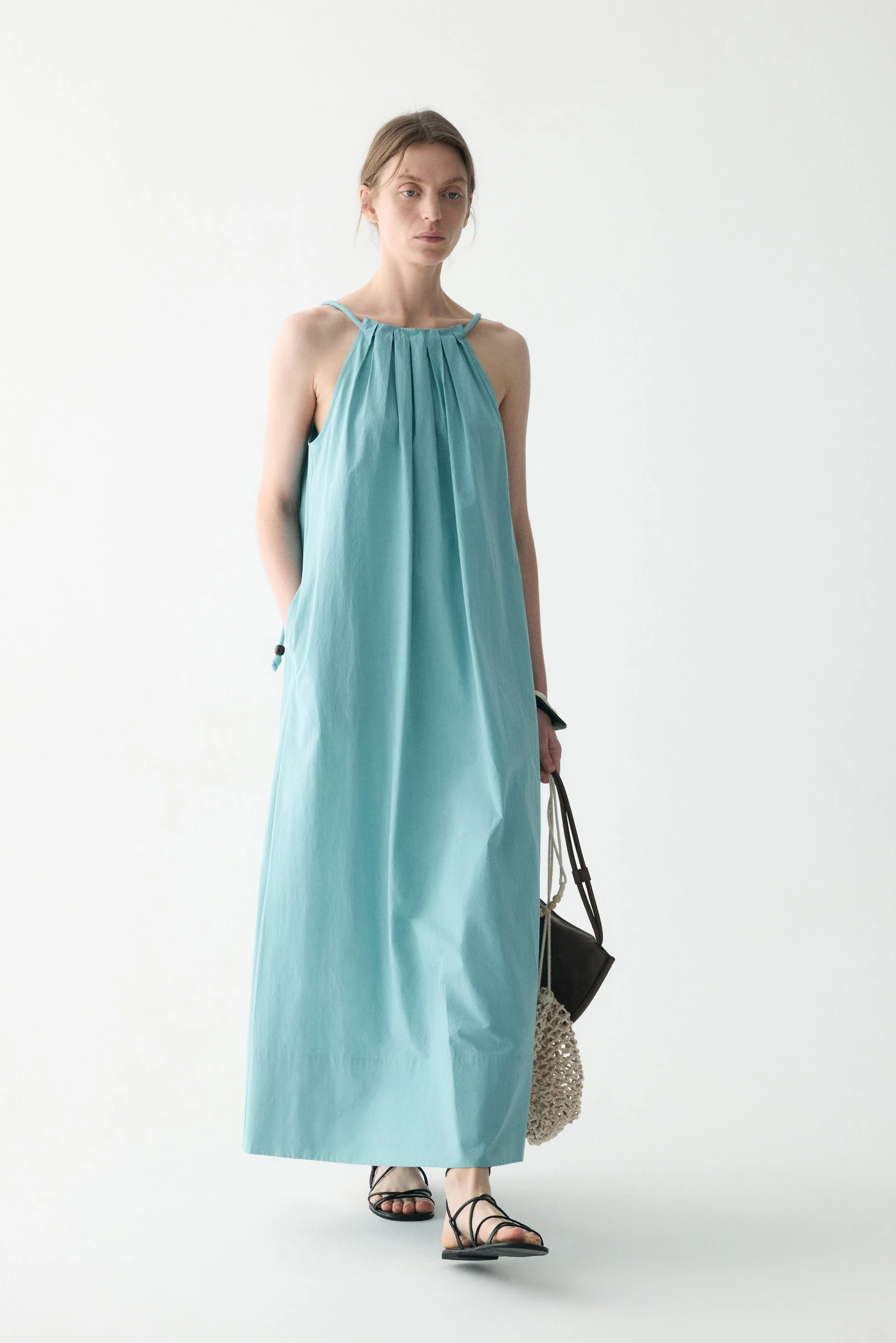 Gathered Halterneck Cotton Dress - Image 20