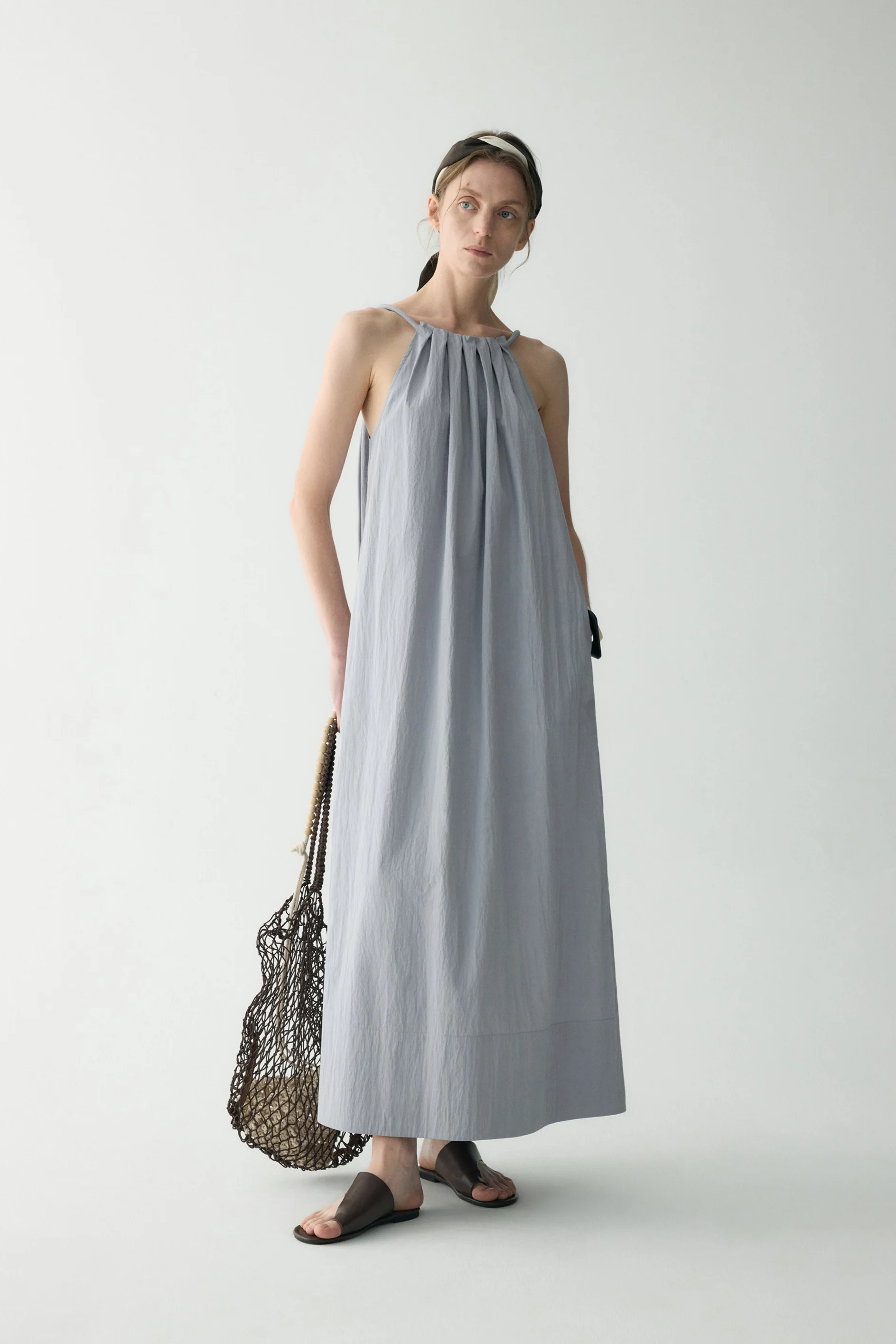 Gathered Halterneck Cotton Dress - Image 3