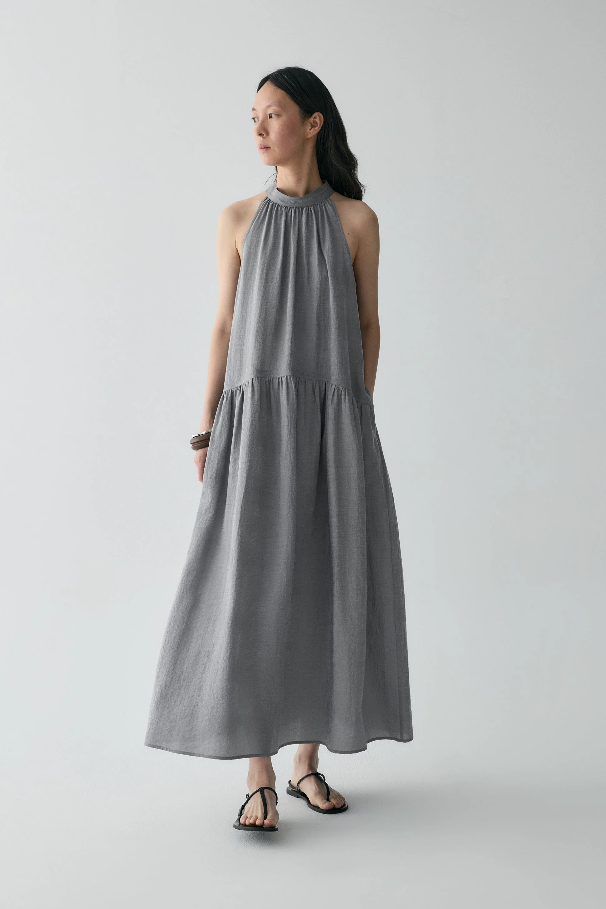 Gathered Halterneck Linen Dress