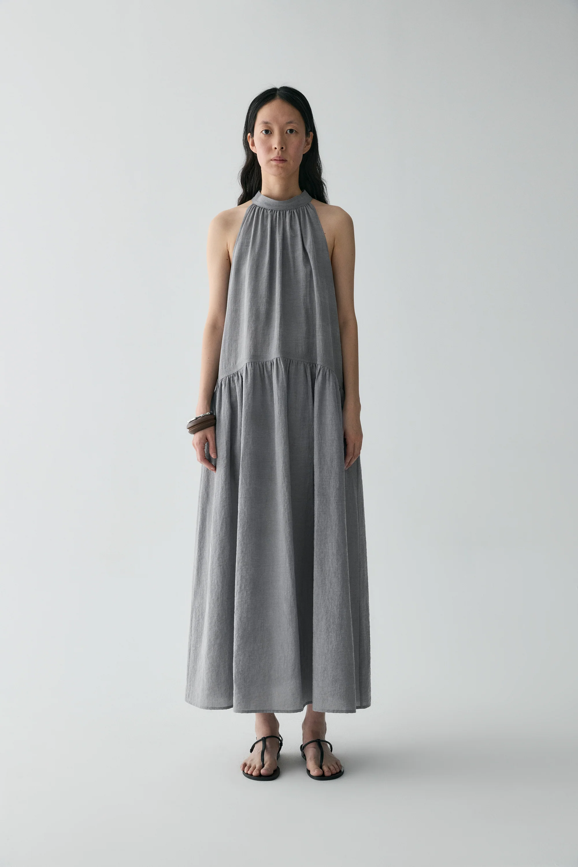 Gathered Halterneck Linen Dress - Image 17