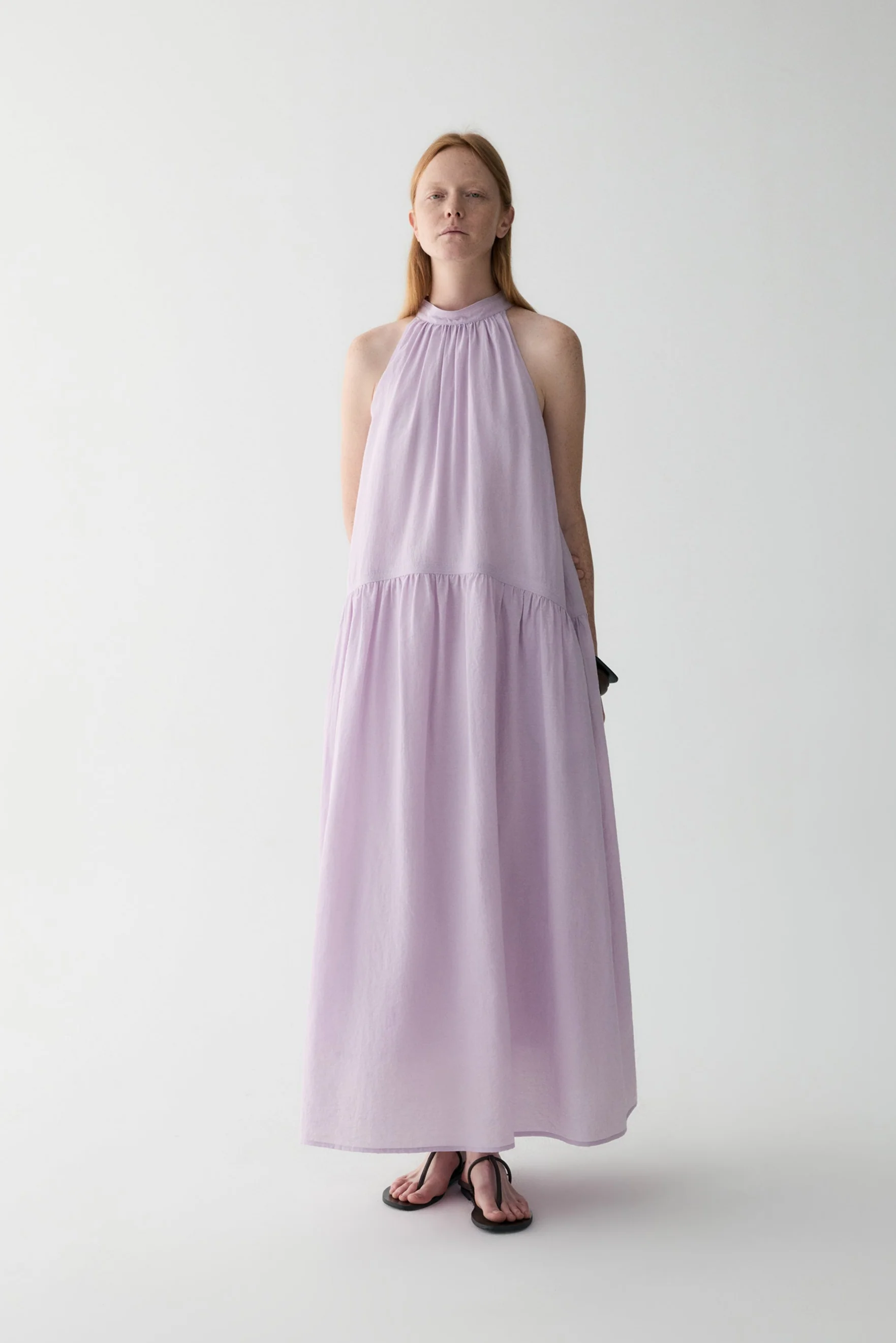 Gathered Halterneck Linen Dress - Image 3