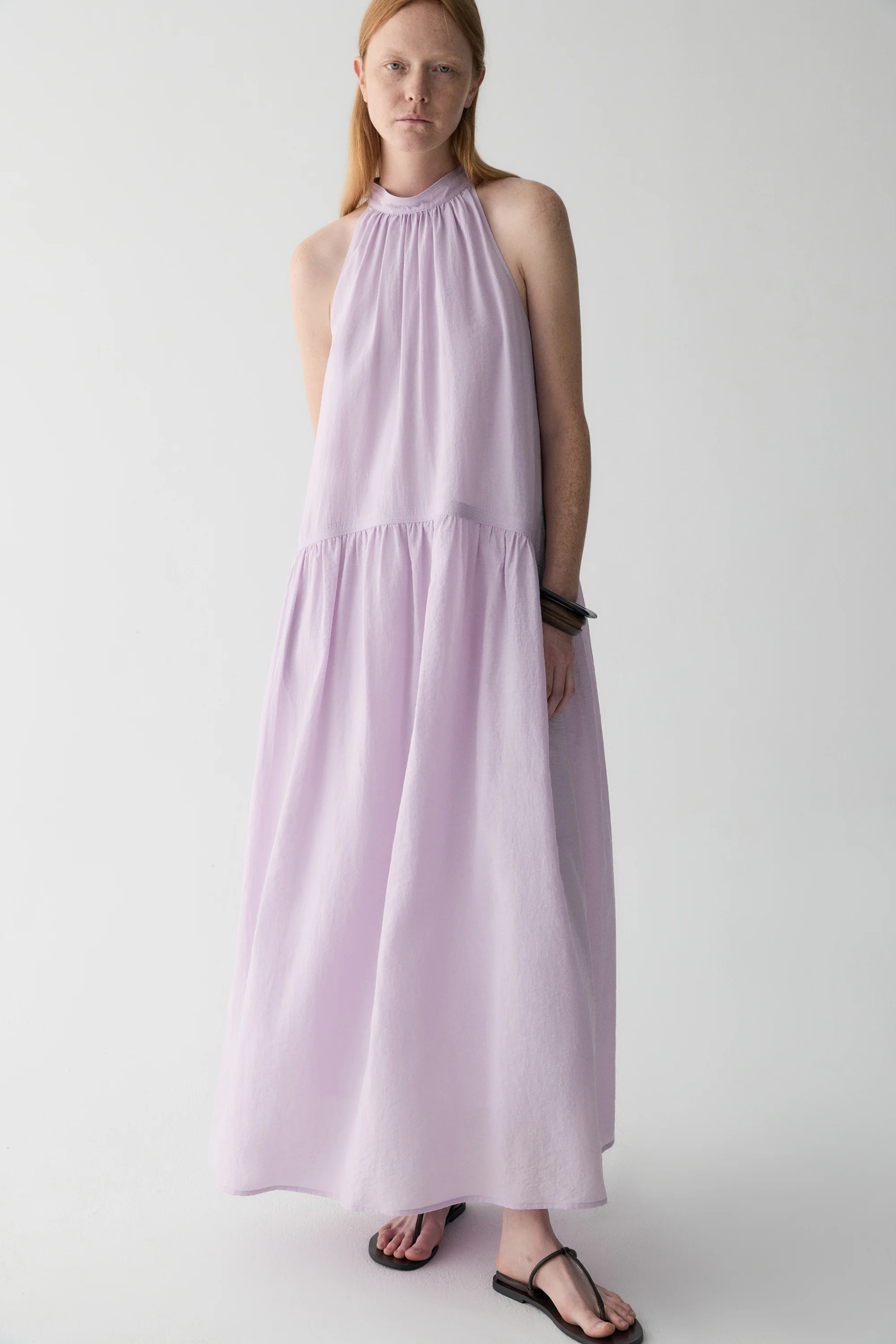 Gathered Halterneck Linen Dress - Image 5
