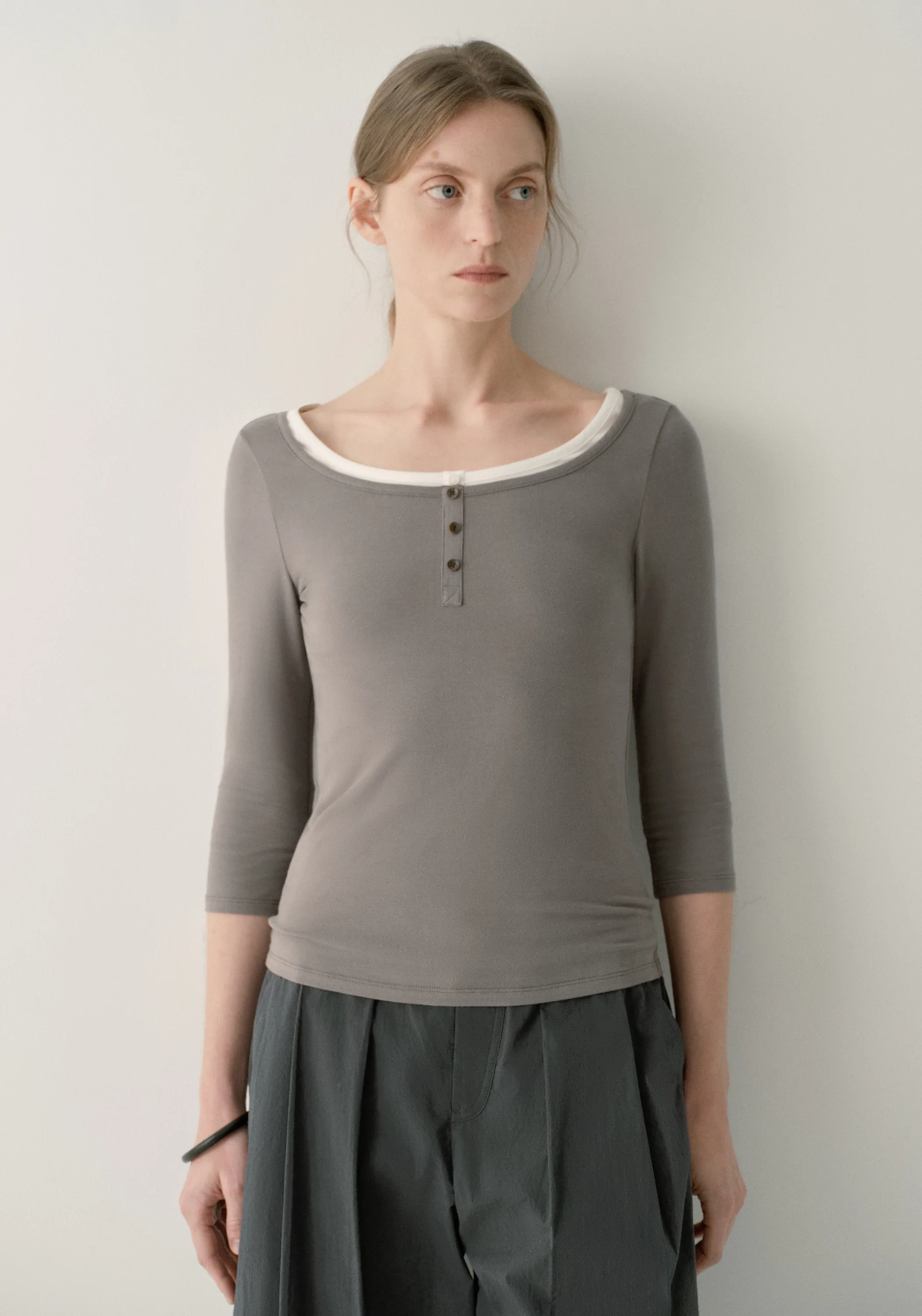 Henley Collar Half-sleeve T-shirt