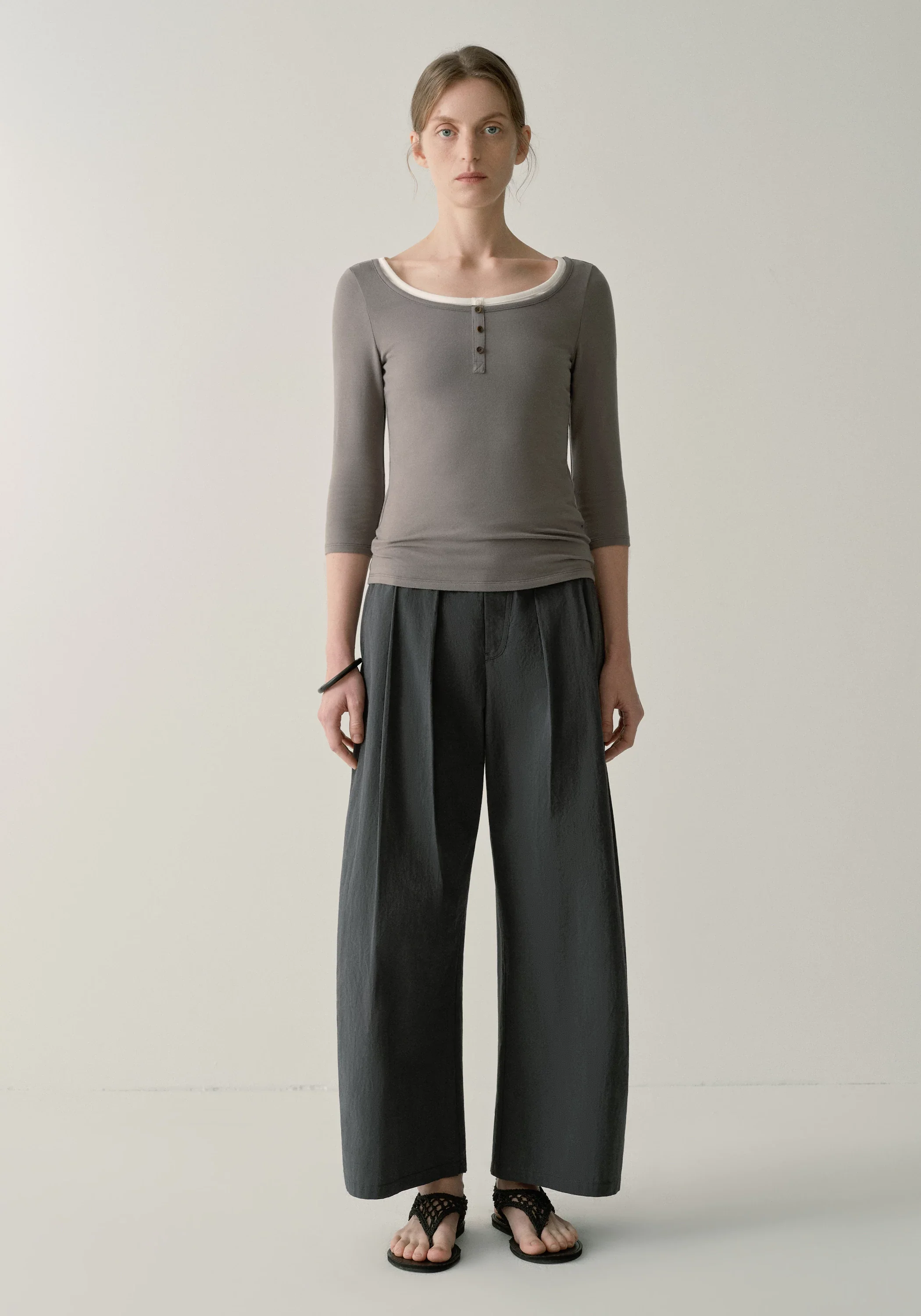Henley Collar Half-sleeve T-shirt - Image 3