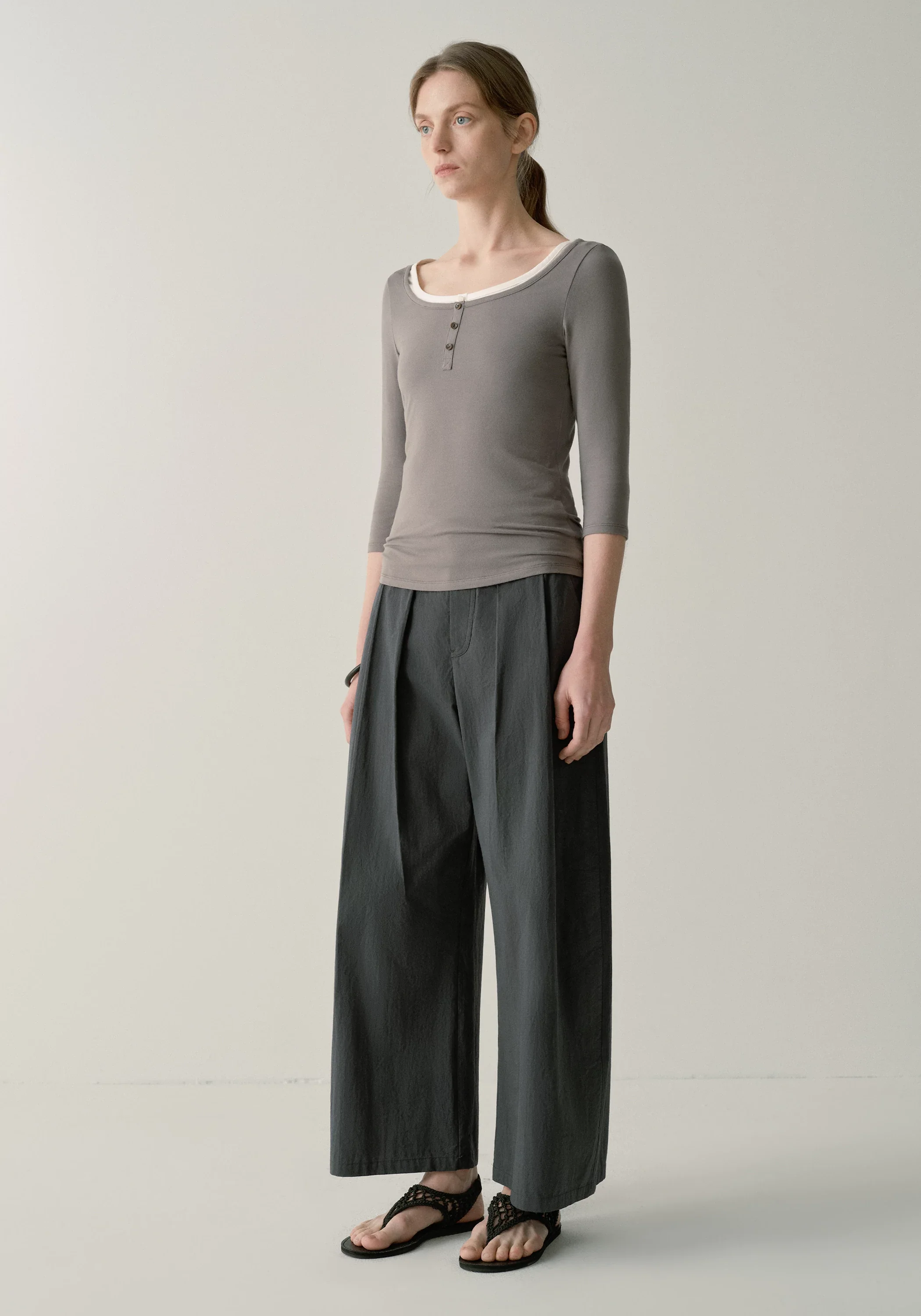 Henley Collar Half-sleeve T-shirt - Image 4
