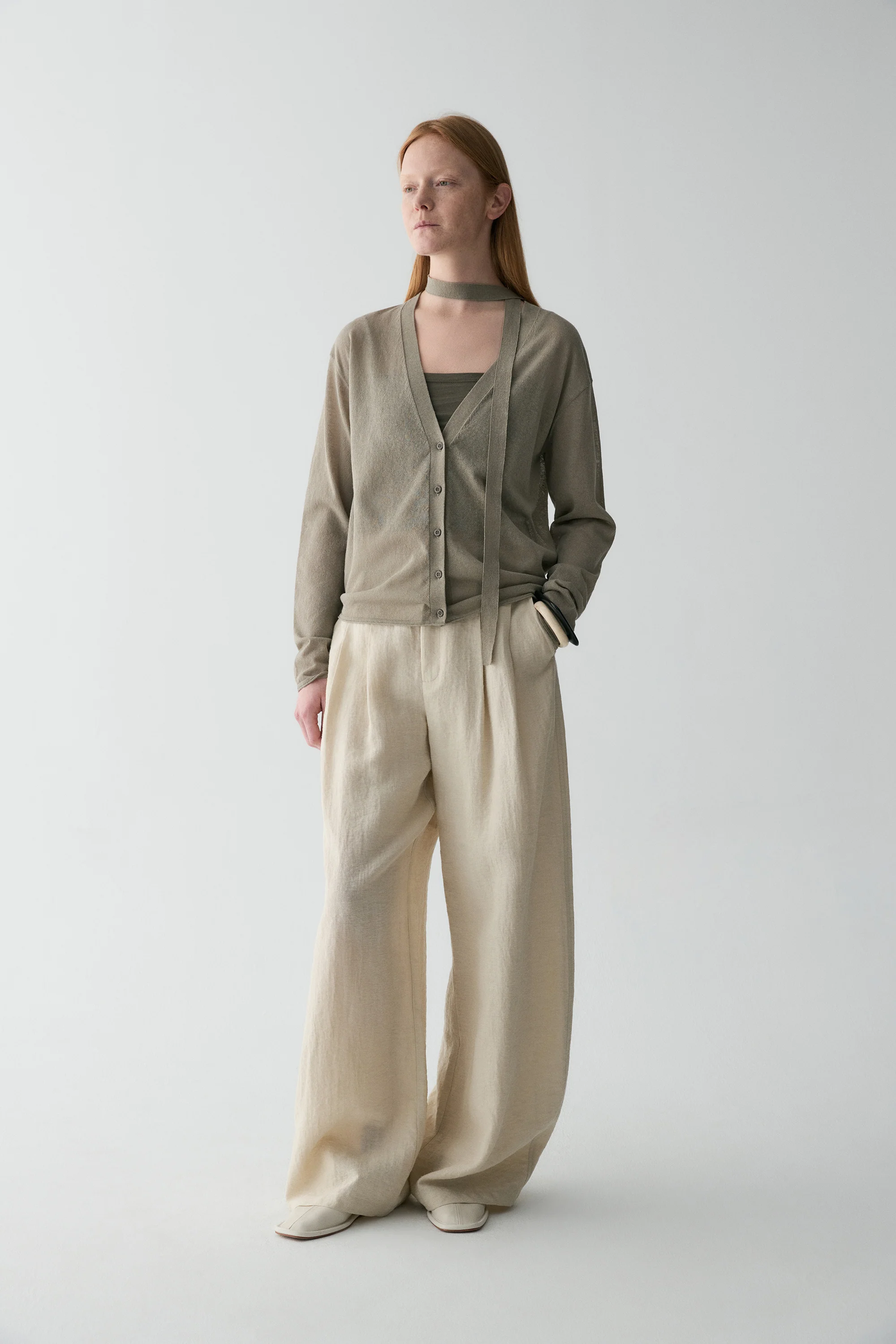 Neck-tie Cotton-linen Cardigan - Image 13