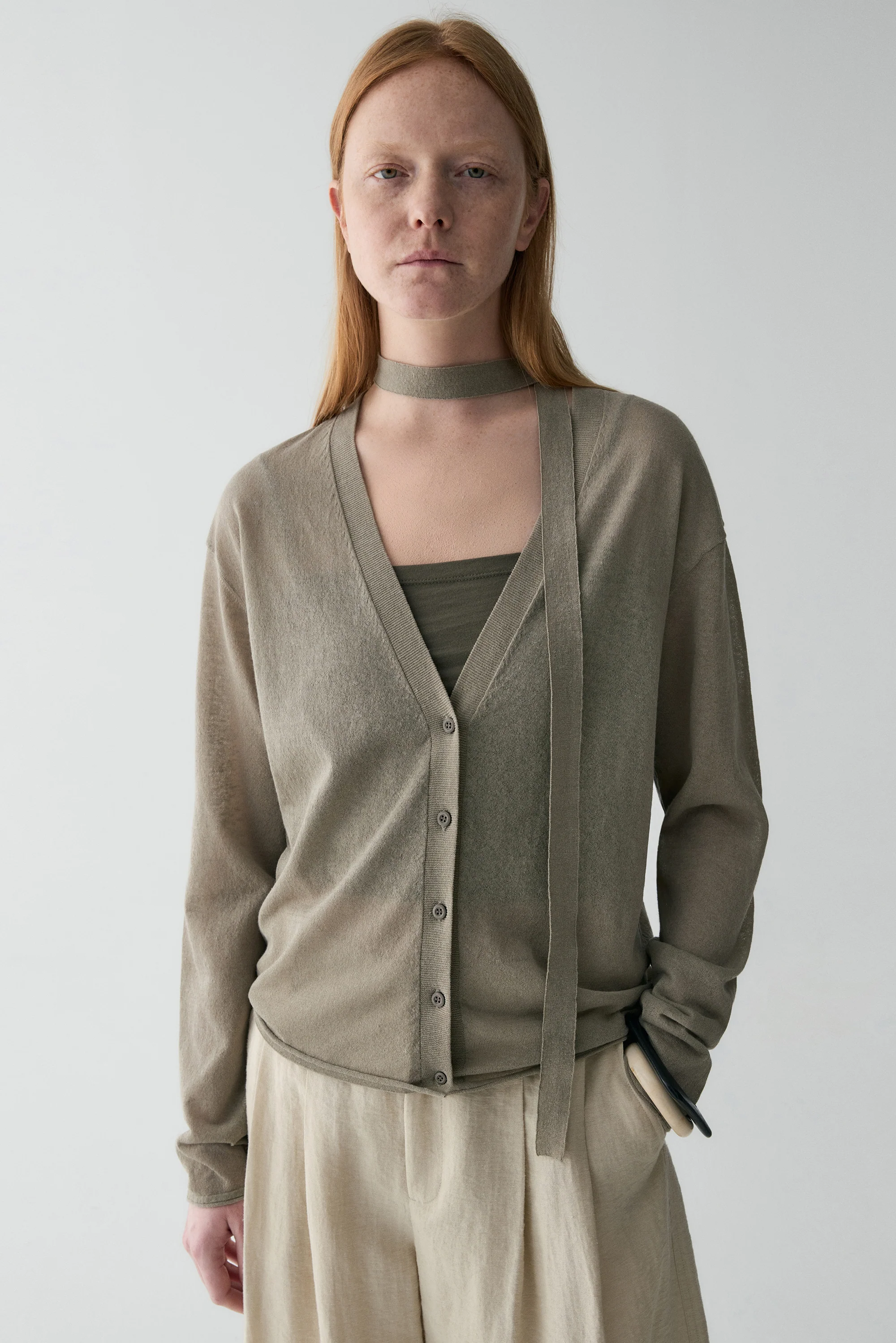 Neck-tie Cotton-linen Cardigan - Image 14