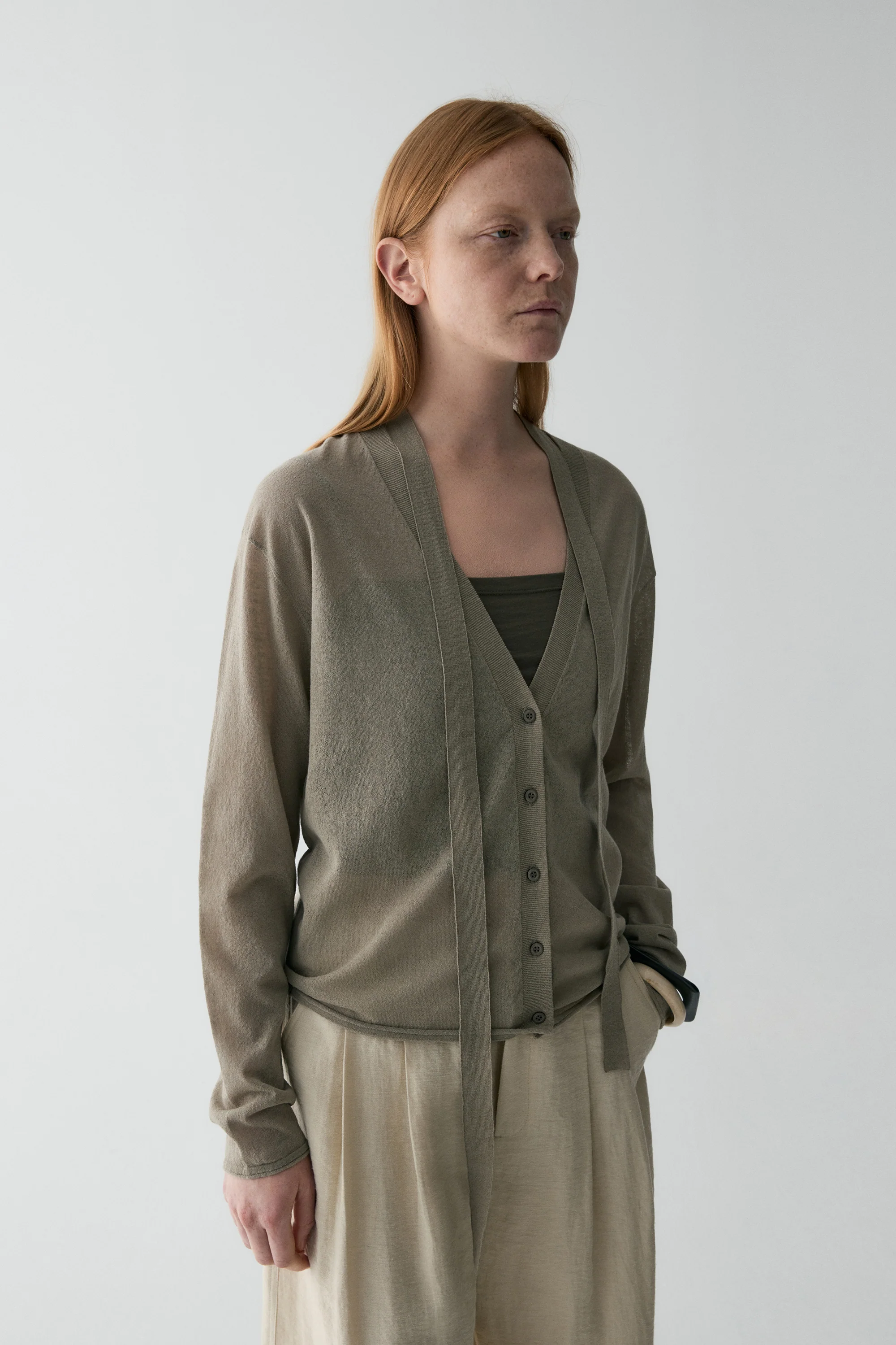 Neck-tie Cotton-linen Cardigan - Image 15