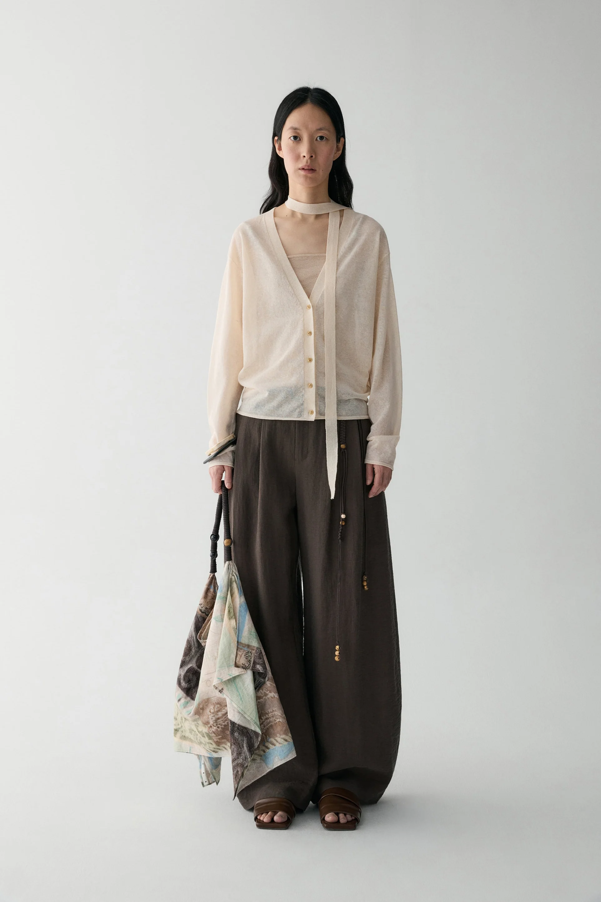 Neck-tie Cotton-linen Cardigan - Image 16