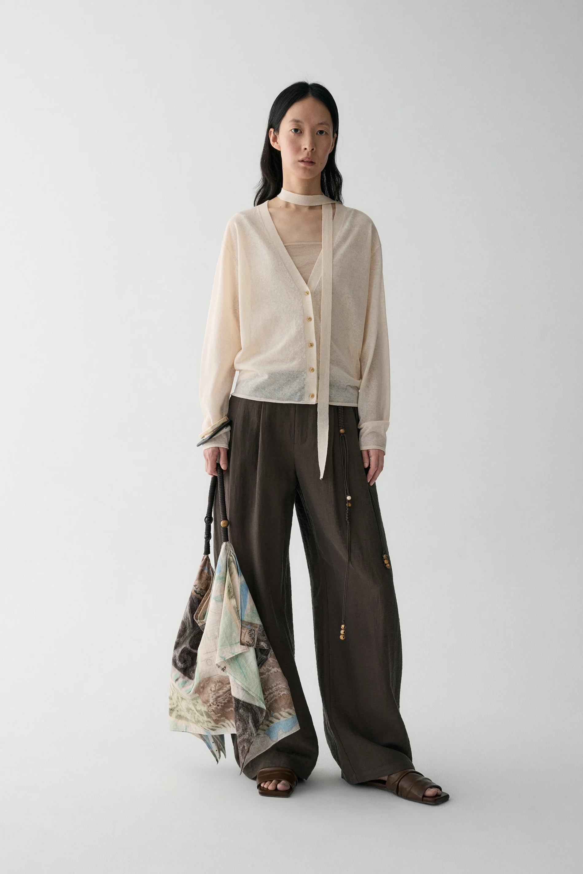 Neck-tie Cotton-linen Cardigan - Image 17