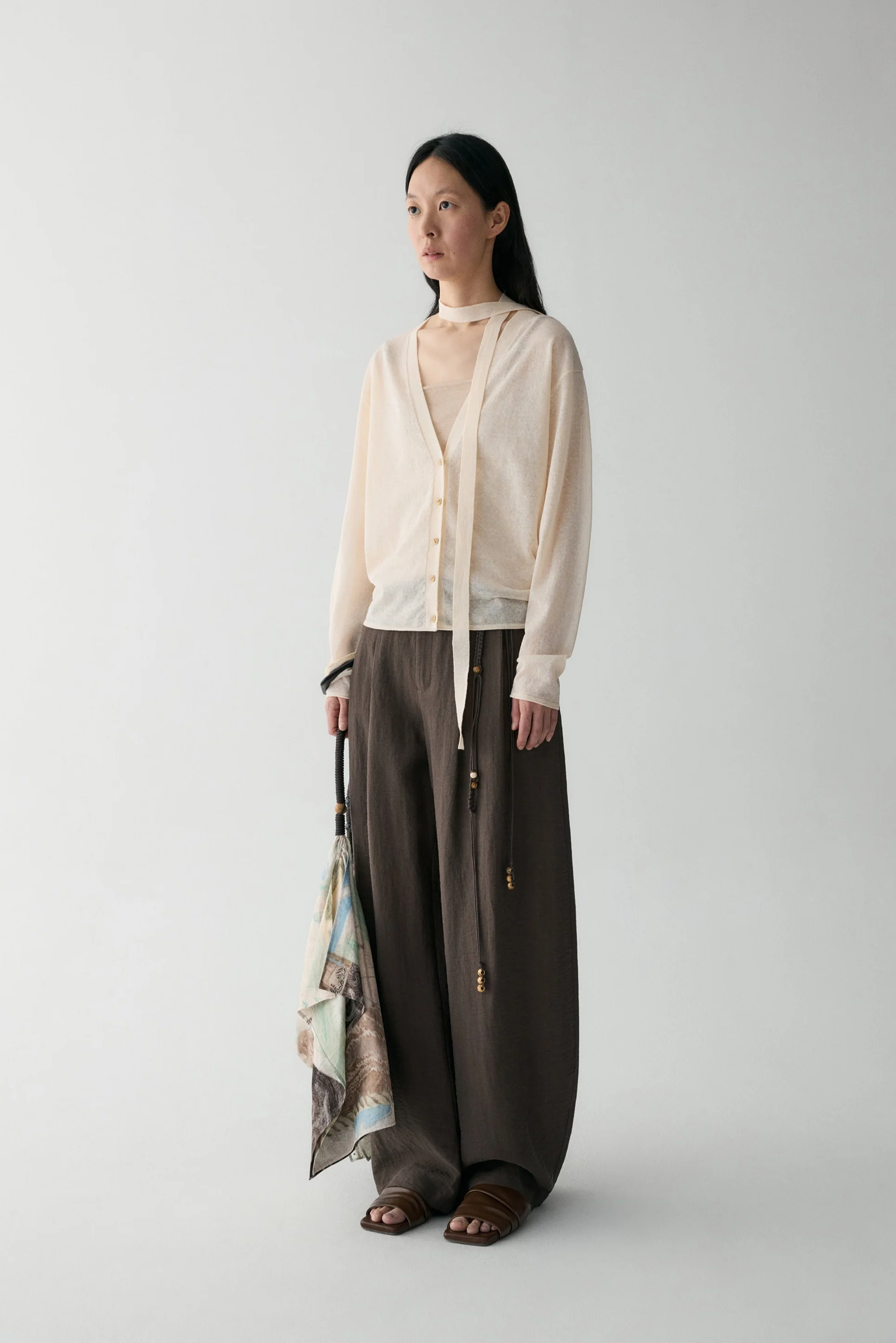 Neck-tie Cotton-linen Cardigan - Image 18