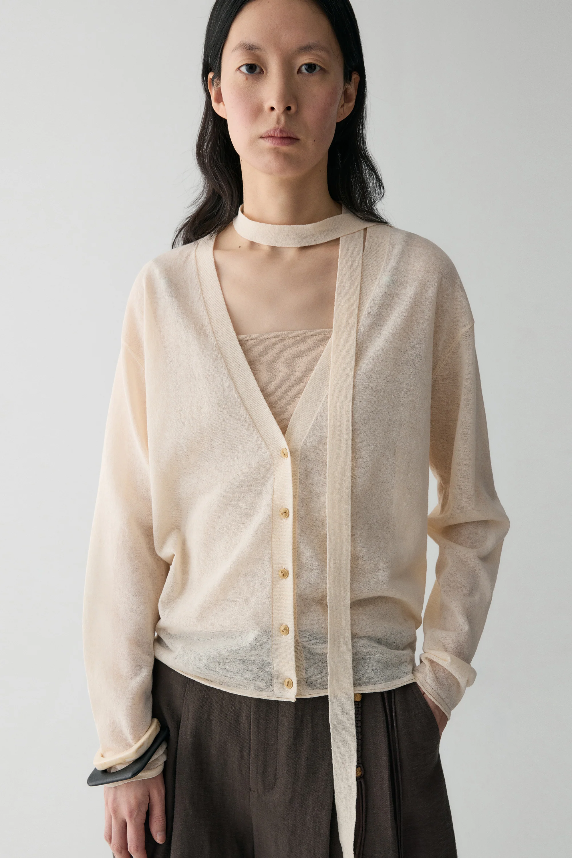 Neck-tie Cotton-linen Cardigan - Image 20