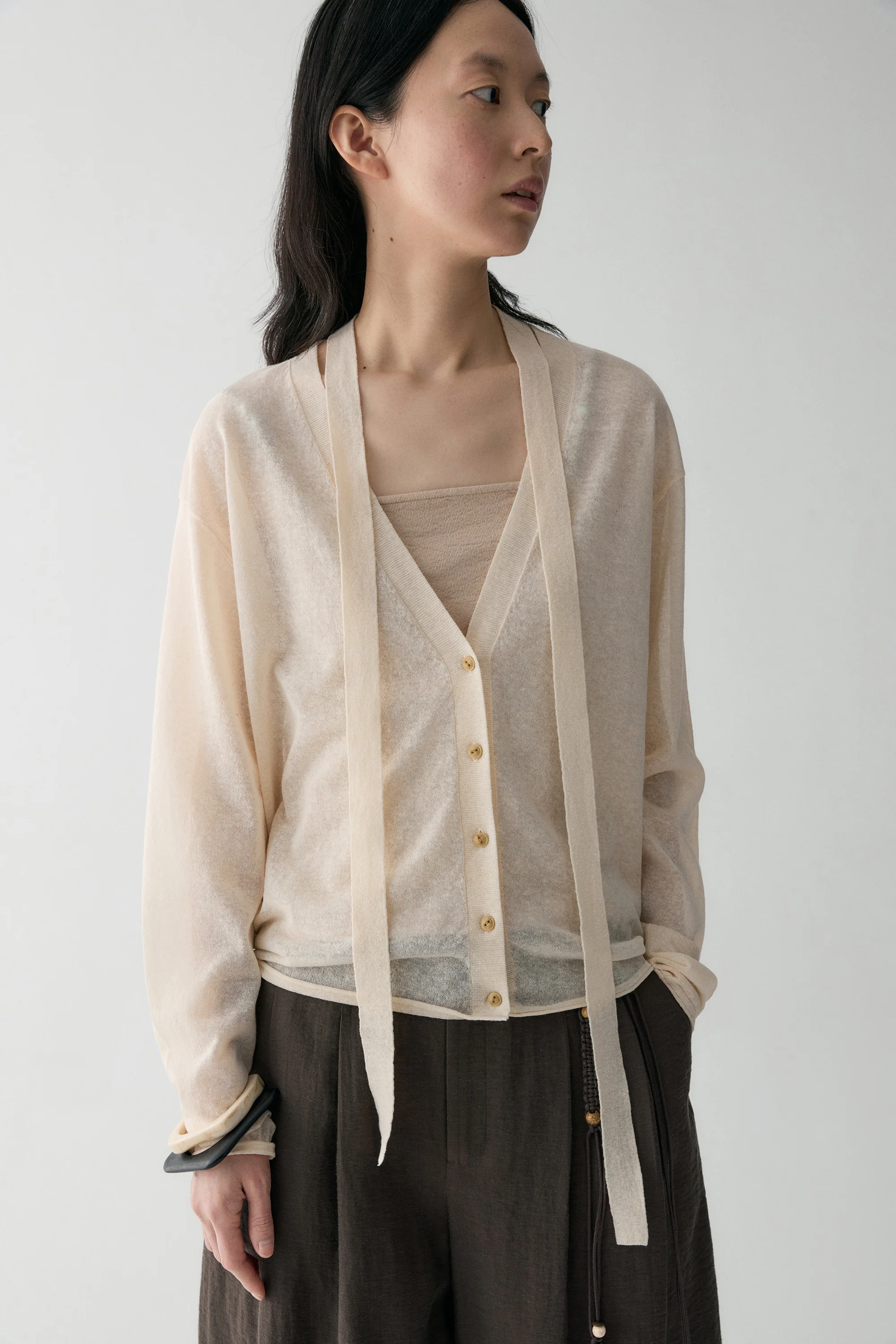 Neck-tie Cotton-linen Cardigan - Image 21