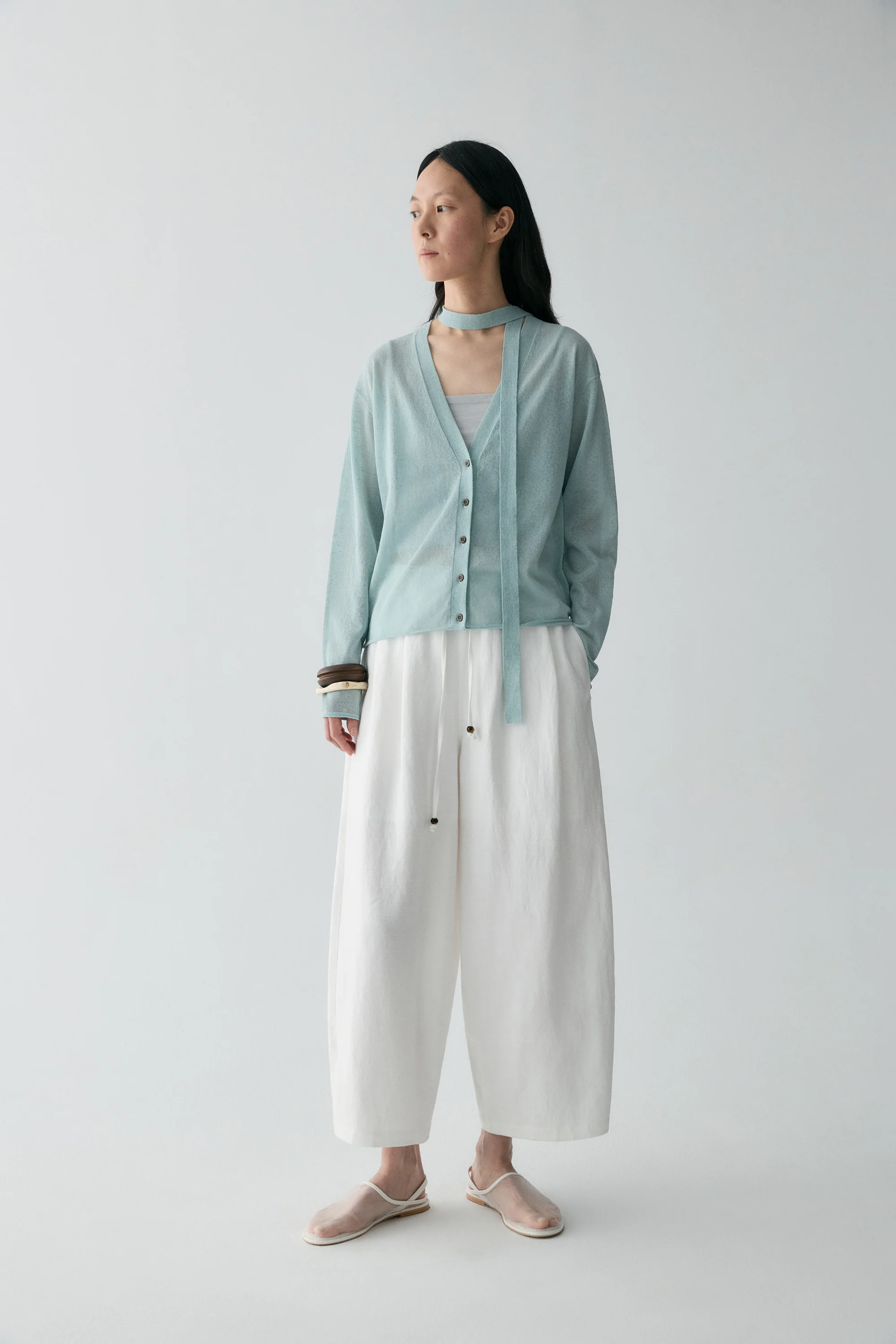 Neck-tie Cotton-linen Cardigan - Image 5