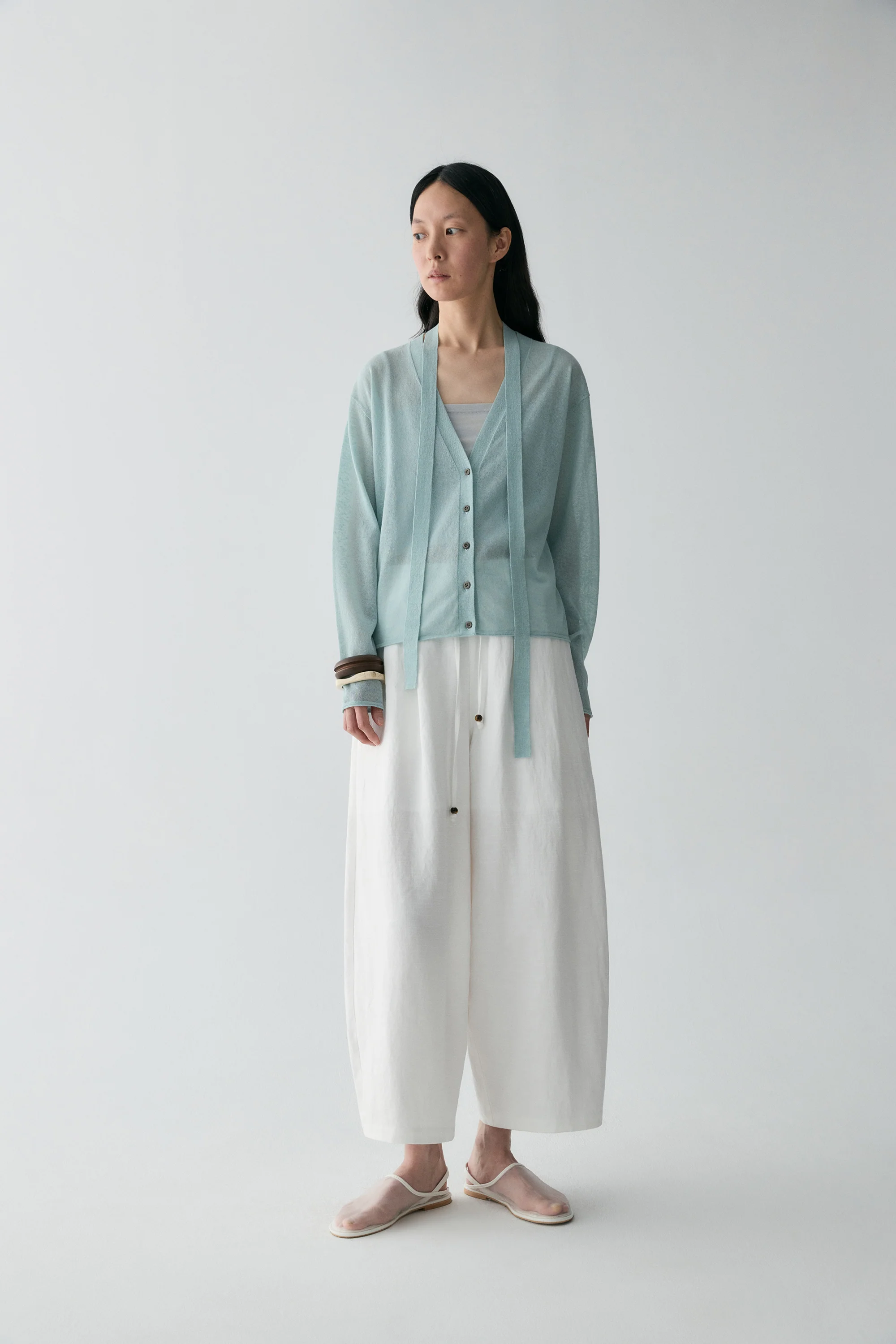 Neck-tie Cotton-linen Cardigan - Image 6