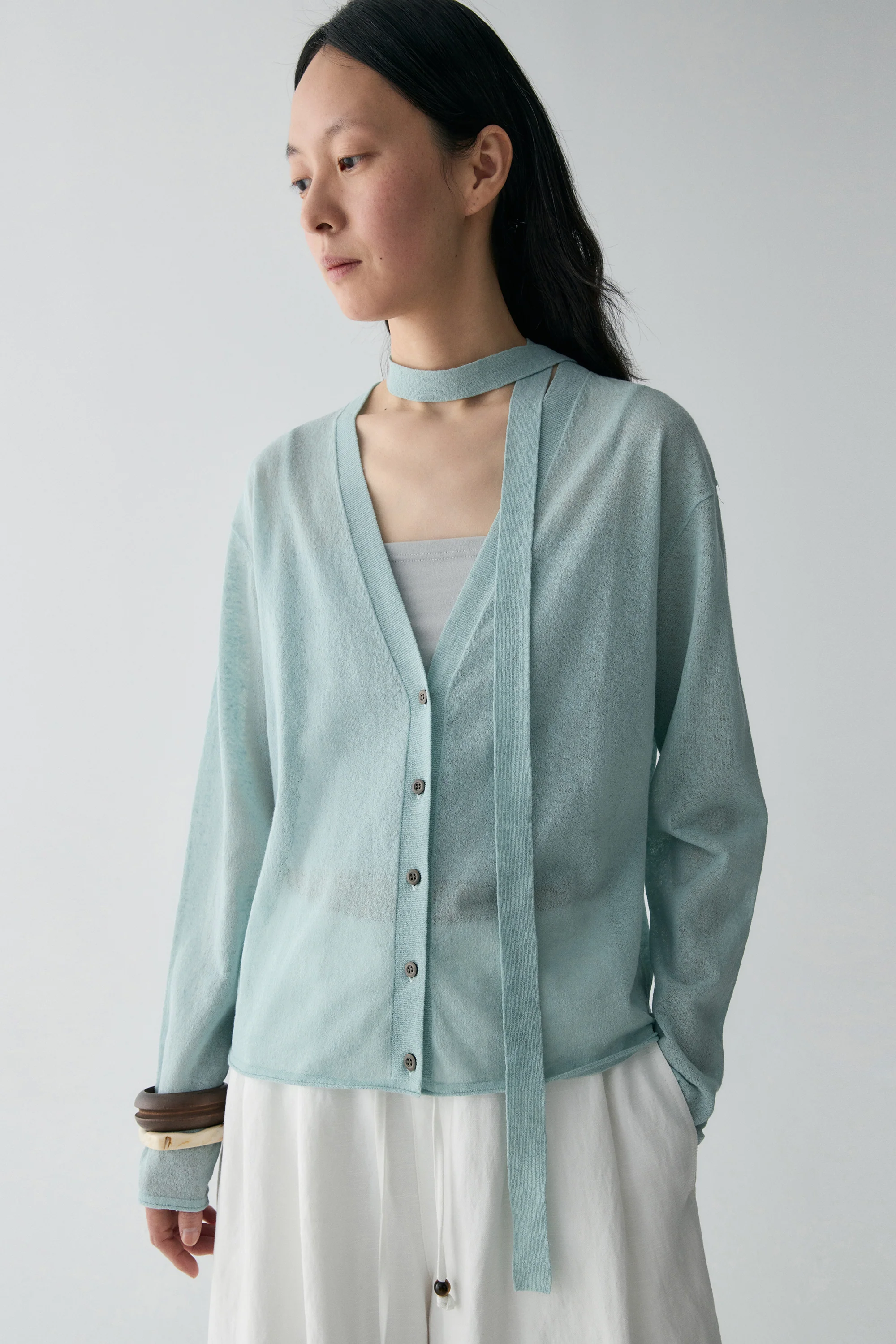 Neck-tie Cotton-linen Cardigan - Image 7
