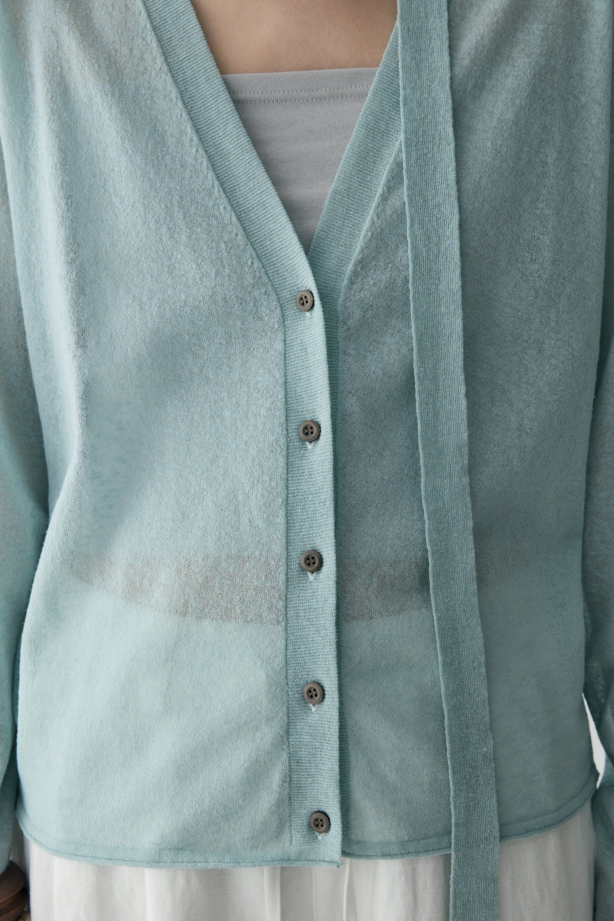 Neck-tie Cotton-linen Cardigan - Image 9