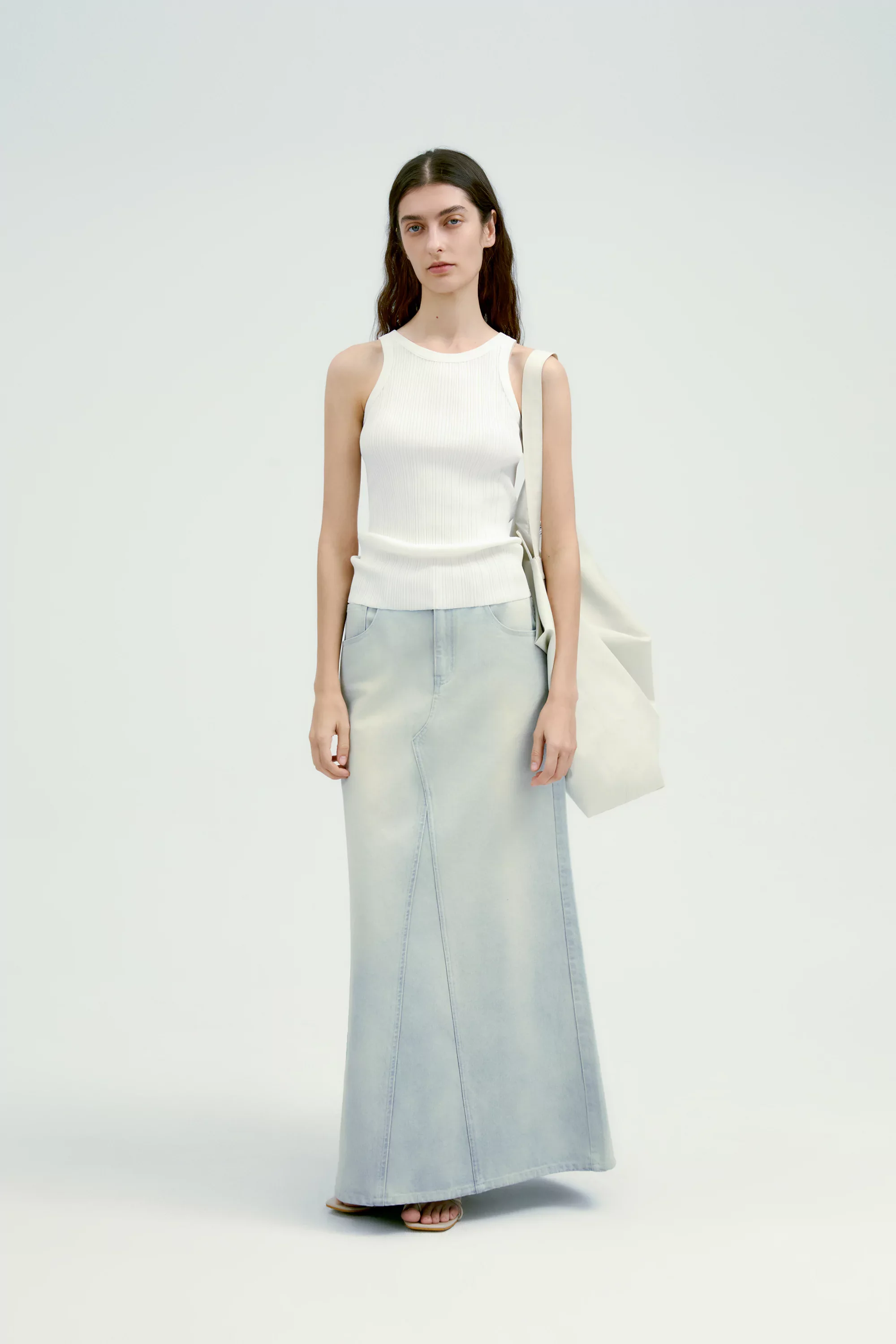 Panelled Denim Maxi Skirt