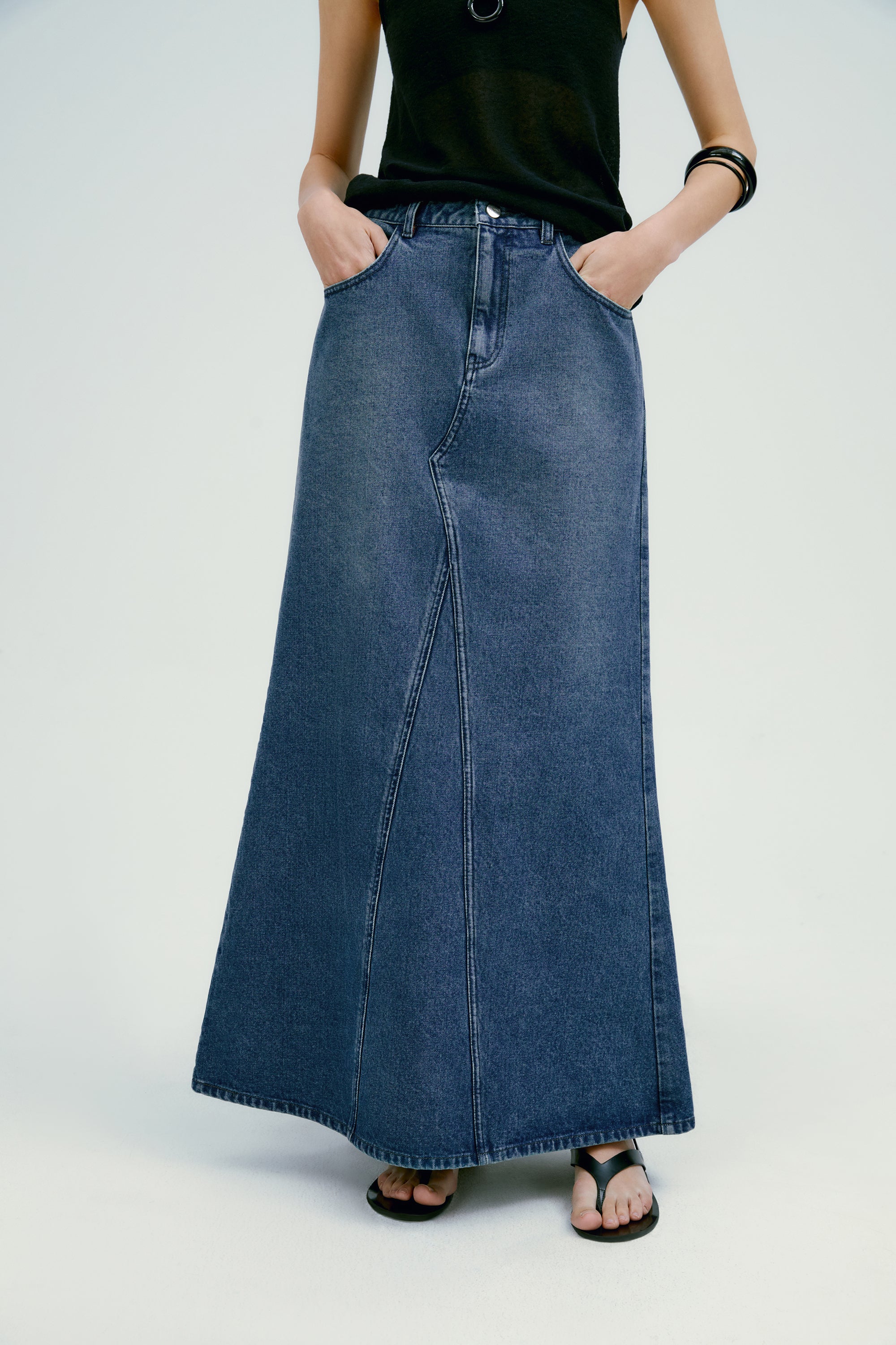 Panelled Denim Maxi Skirt - Image 10