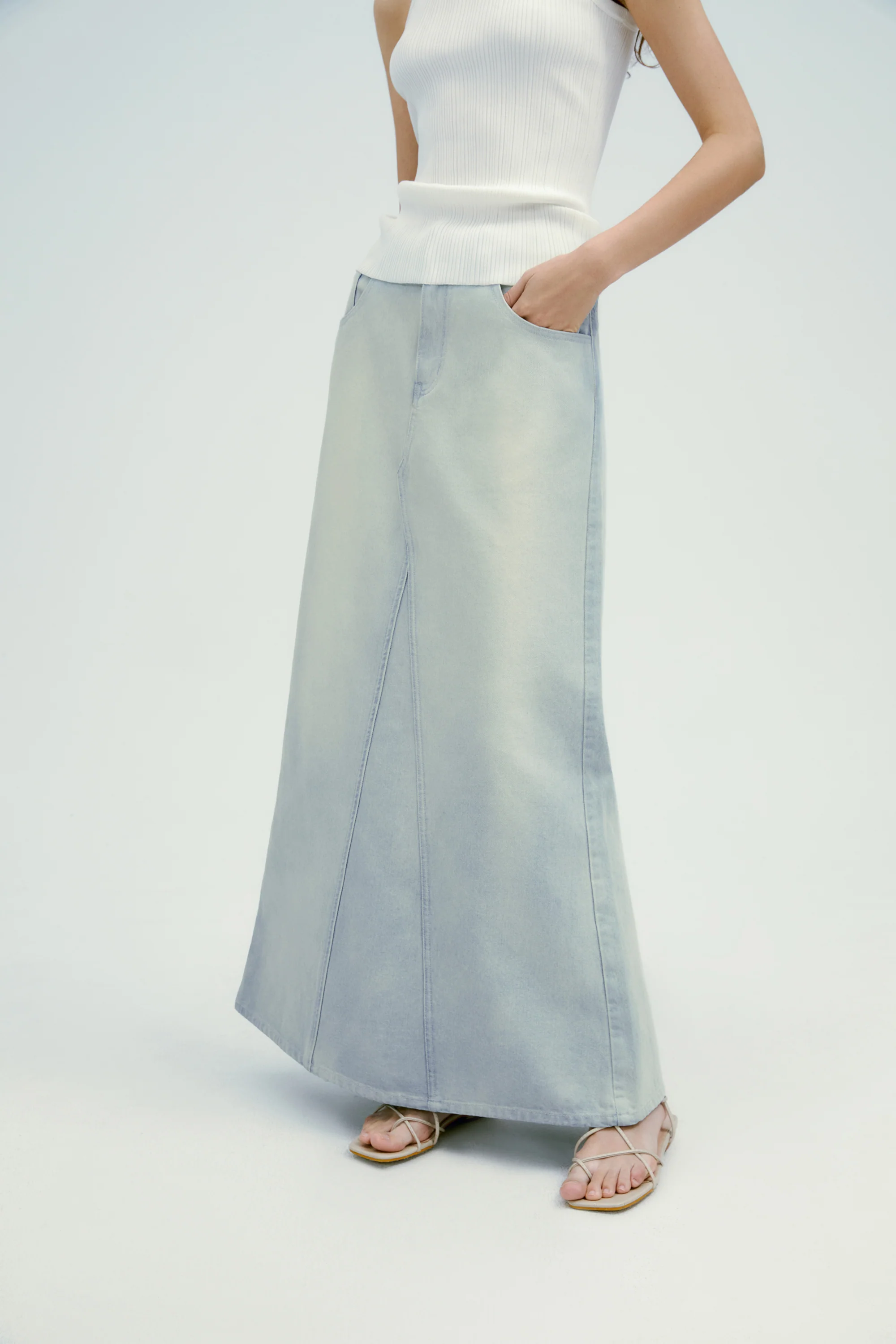 Panelled Denim Maxi Skirt - Image 6