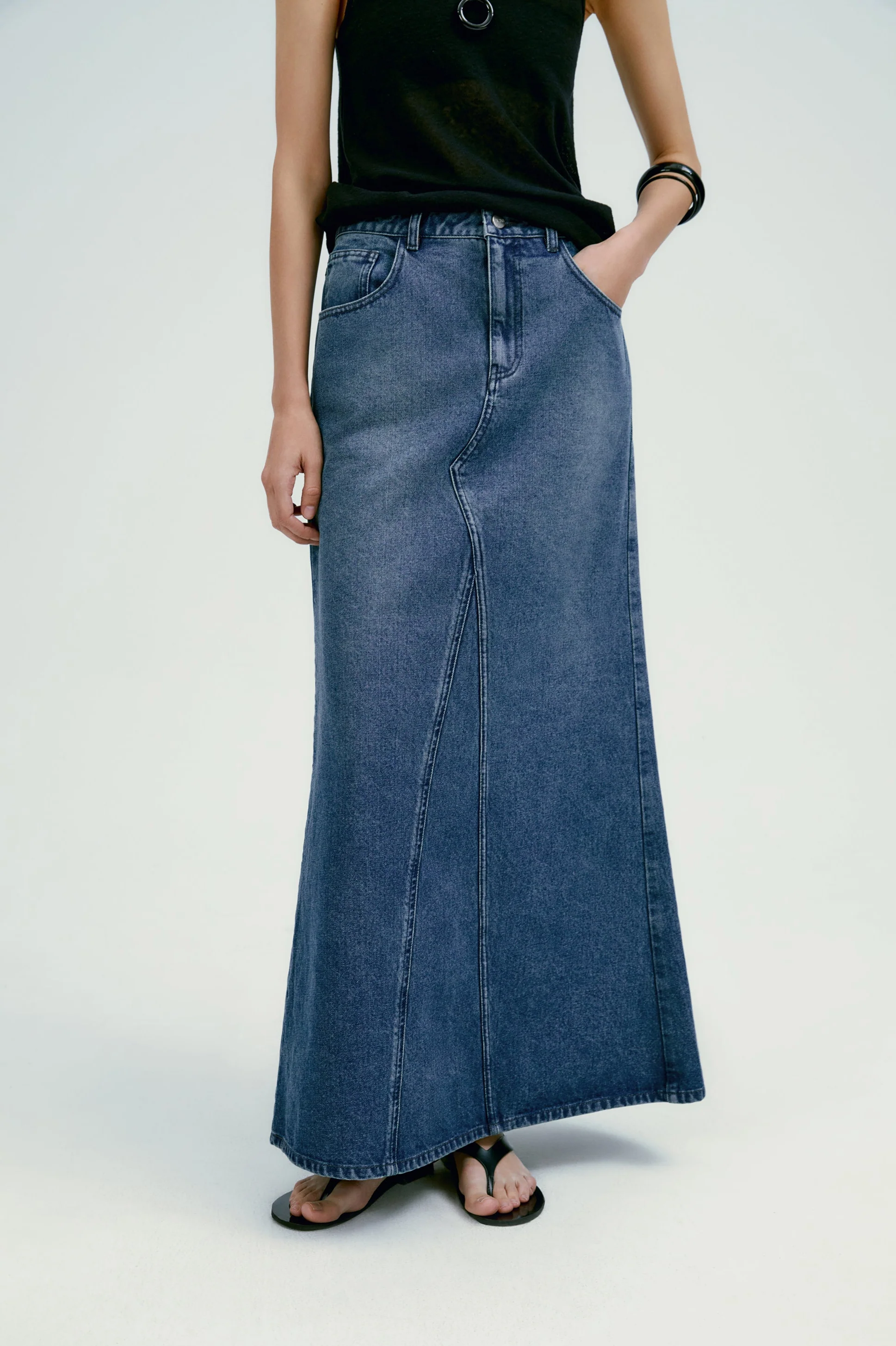 Panelled Denim Maxi Skirt - Image 9