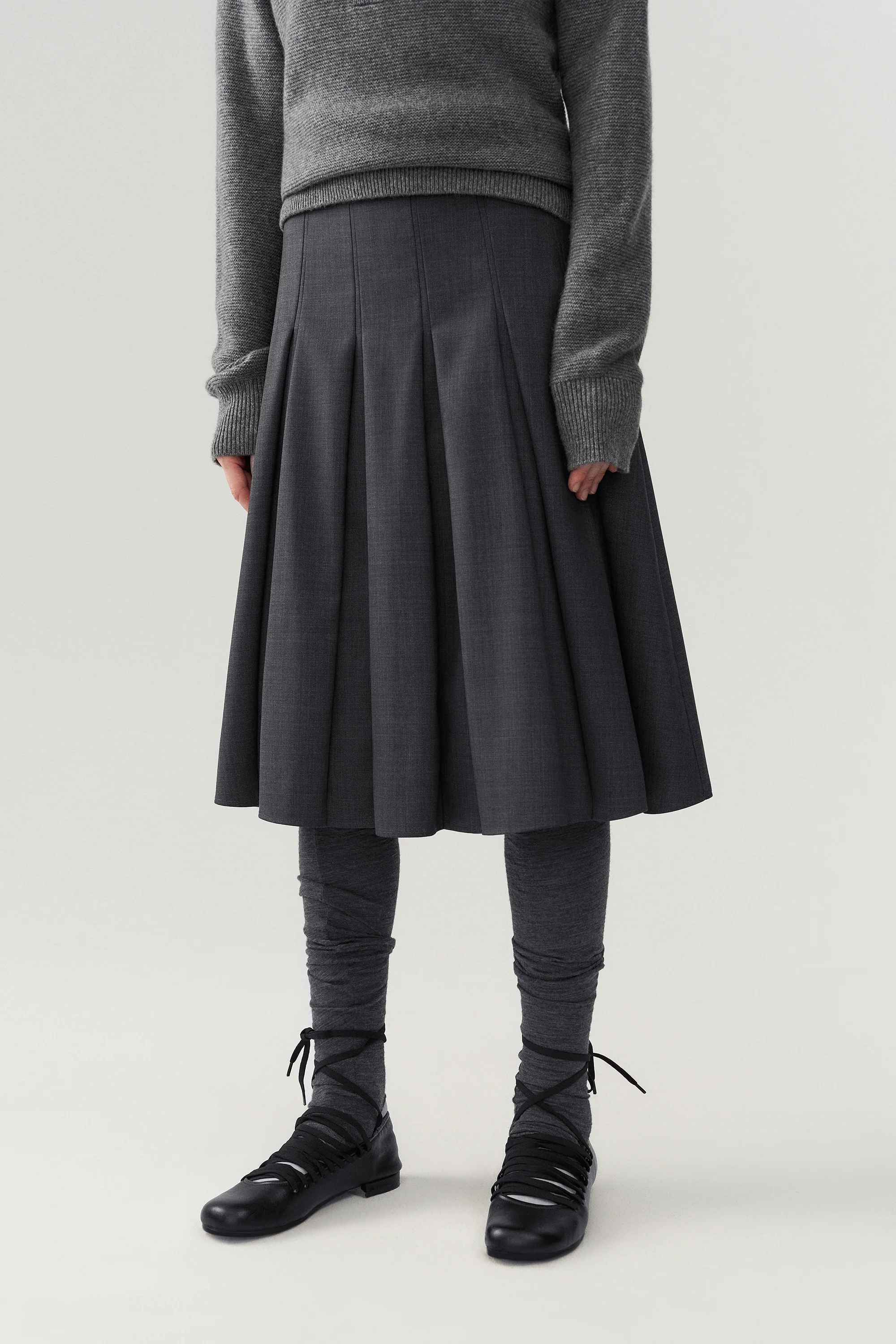 Pleated Wool Midi Skirt - Image 10