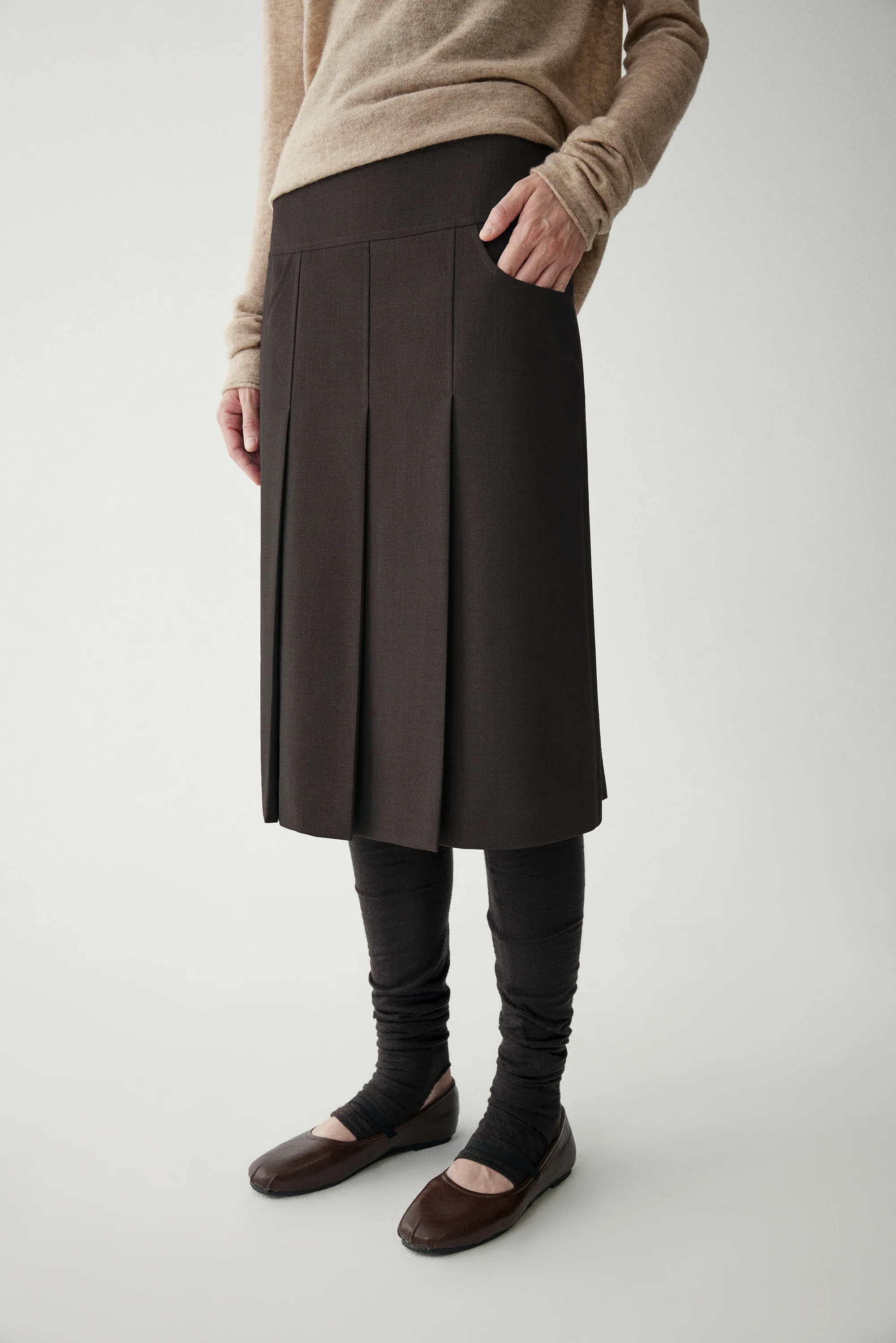 Pleated Wool Midi Skirt - Image 4