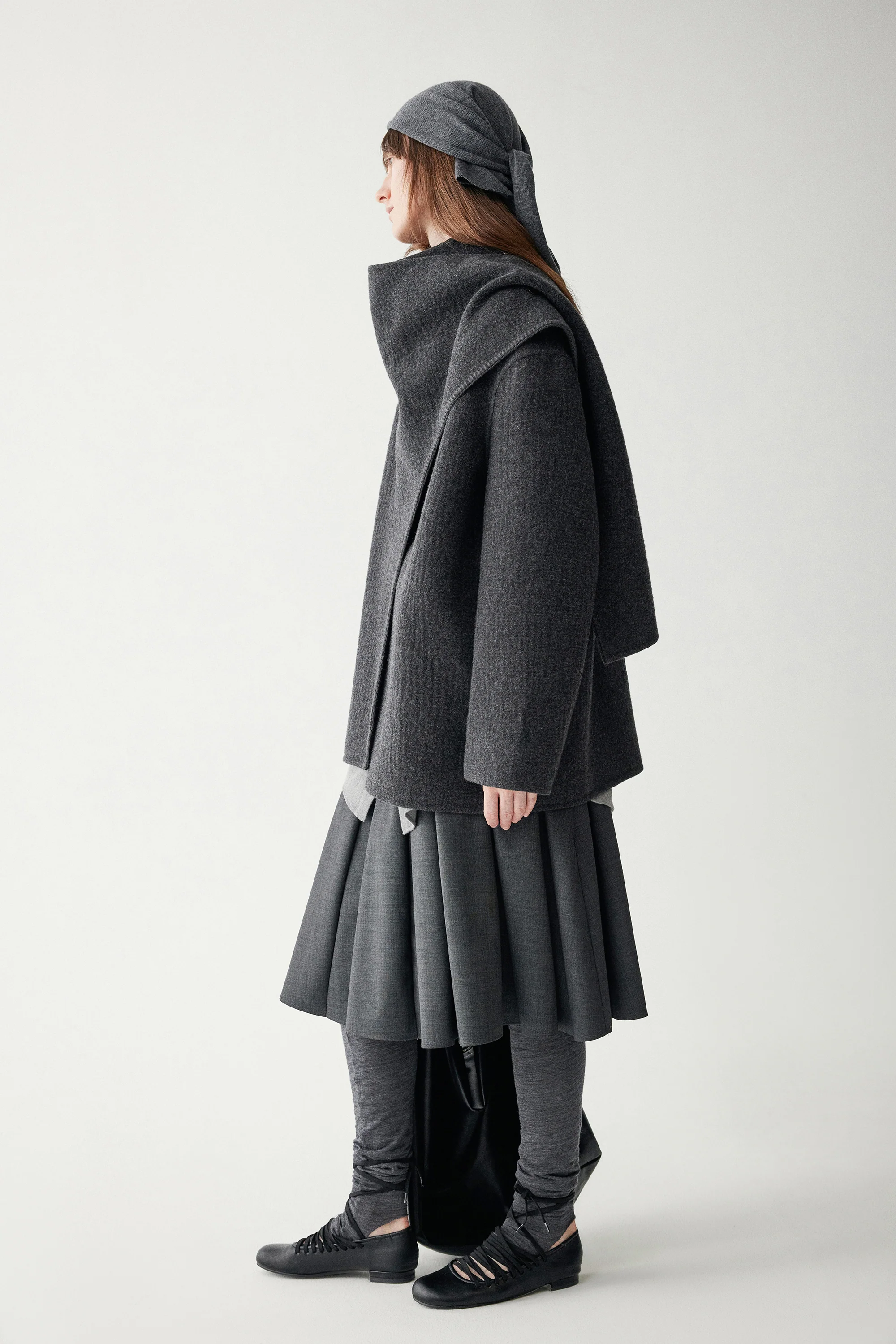 Scarf Collar Wool Coat - Image 11