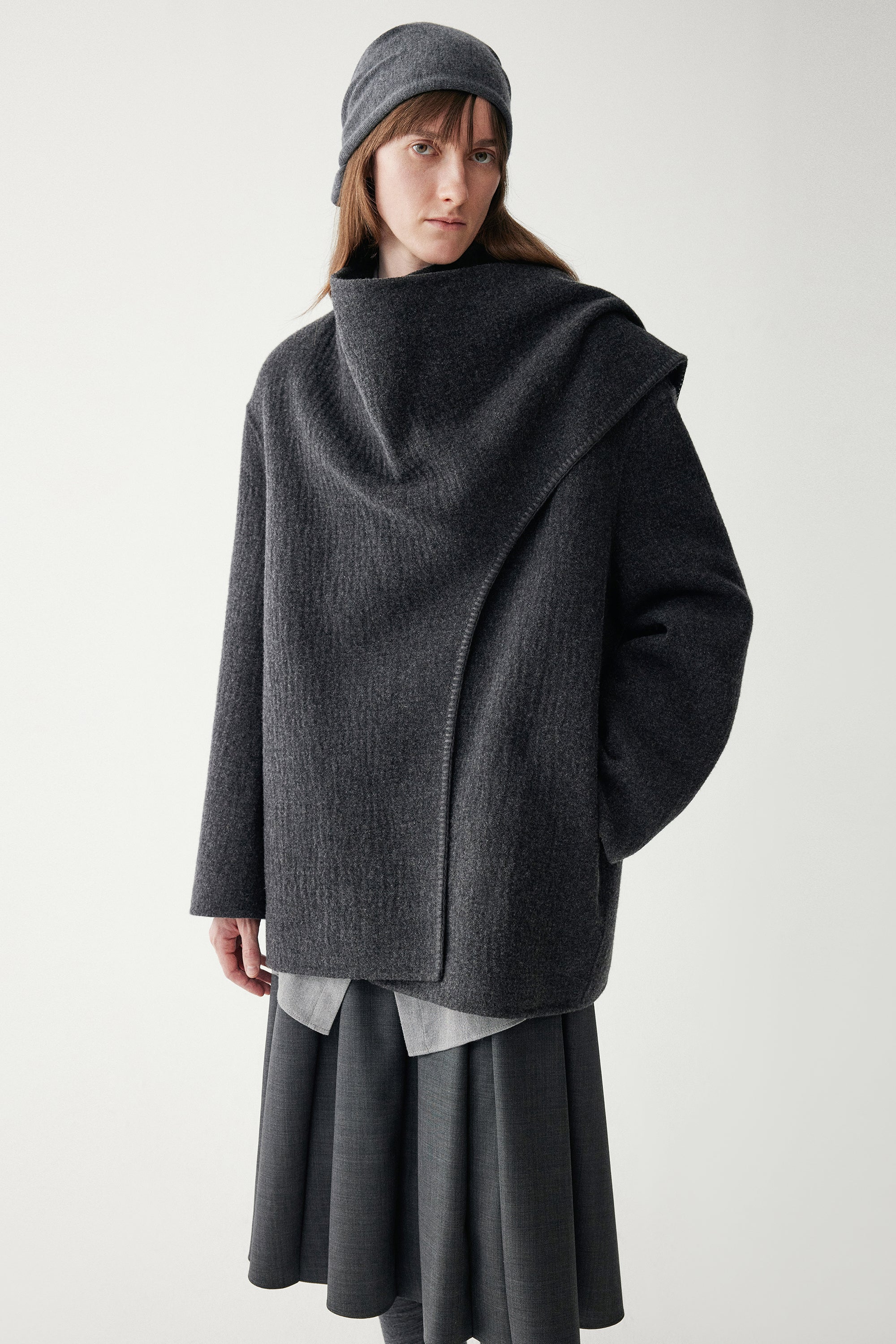 Scarf Collar Wool Coat - Image 13