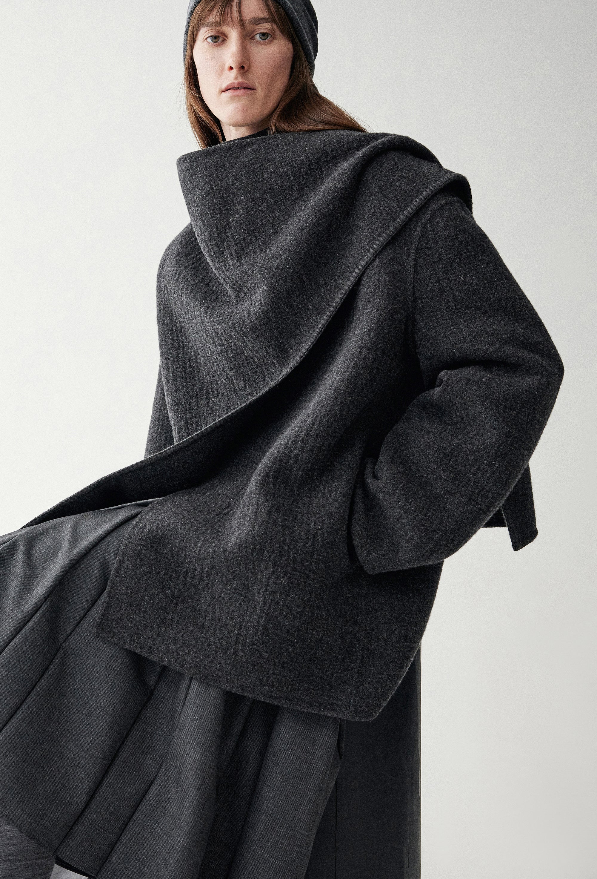 Scarf Collar Wool Coat - Image 14