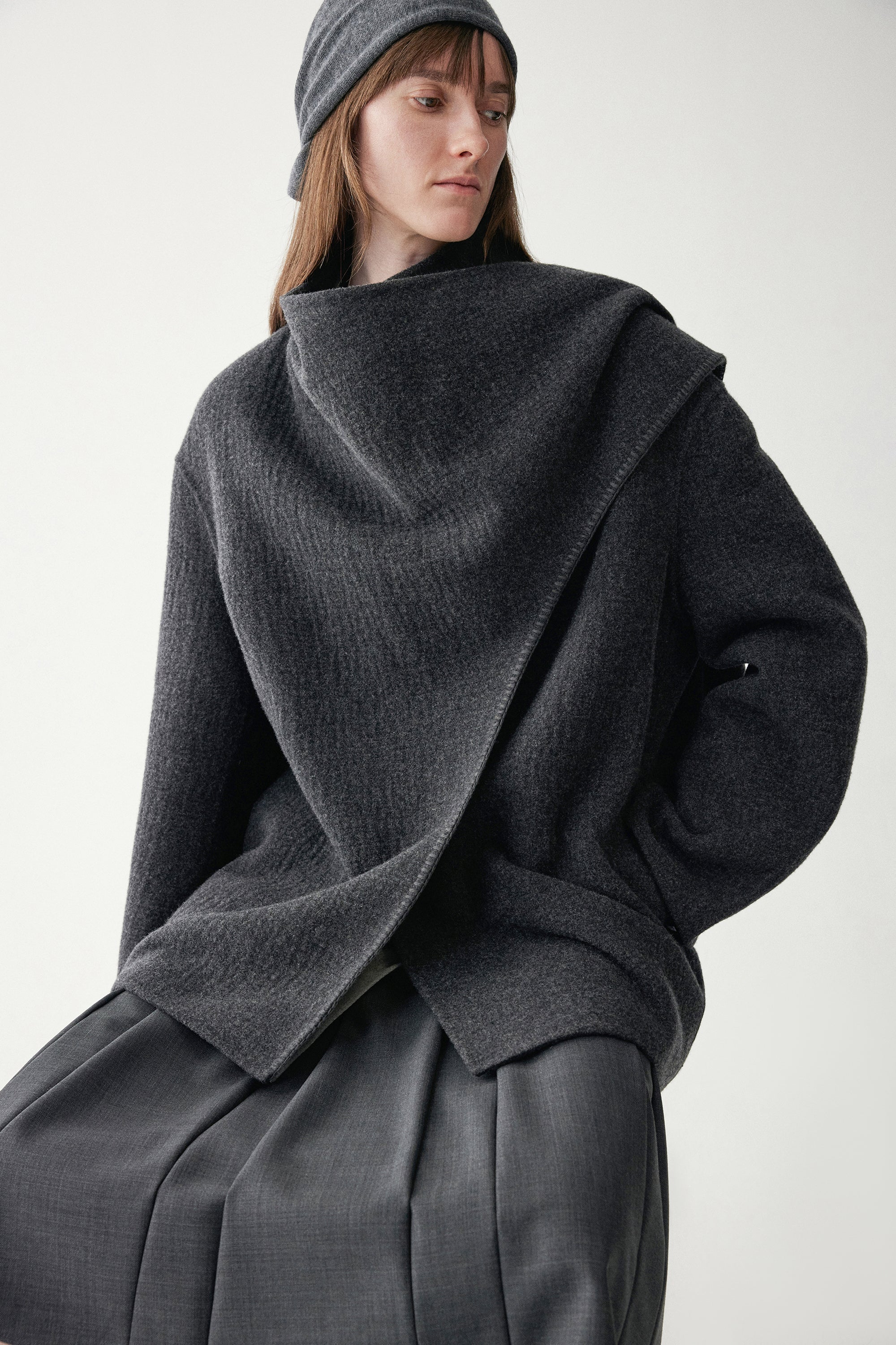 Scarf Collar Wool Coat - Image 15
