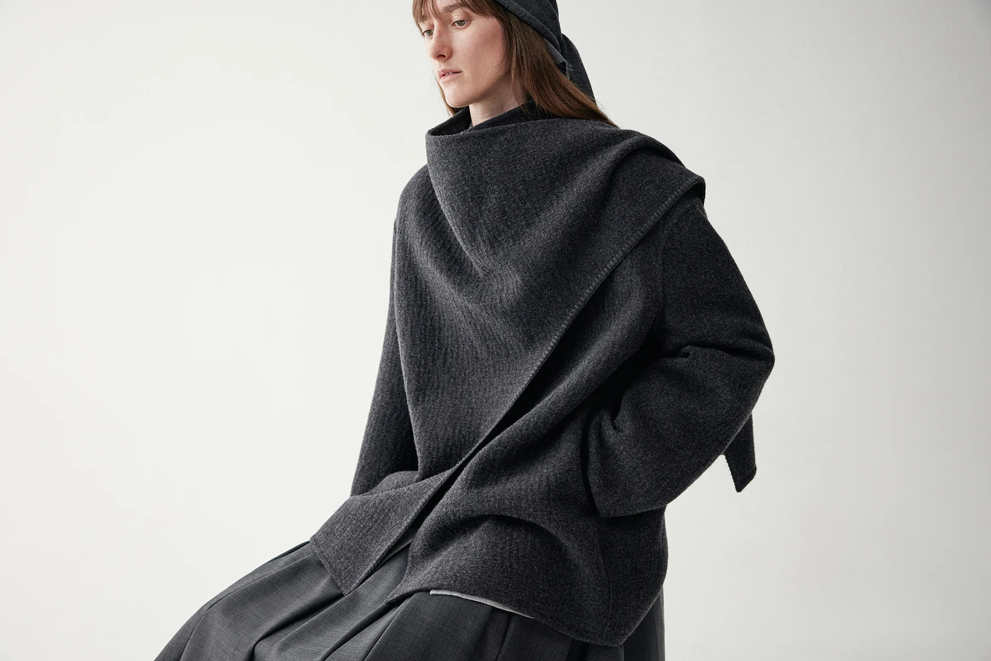 Scarf Collar Wool Coat - Image 16