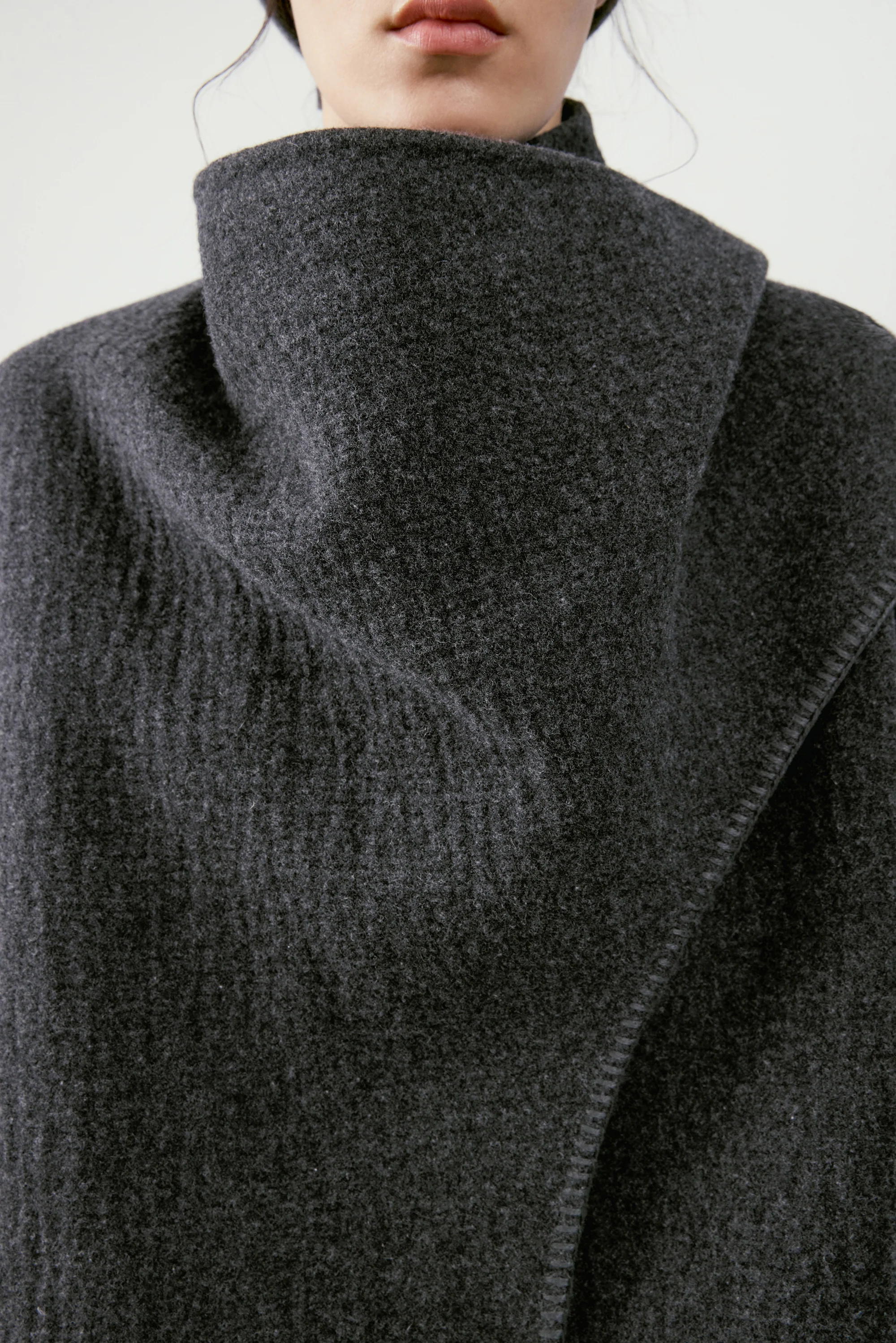 Scarf Collar Wool Coat - Image 17