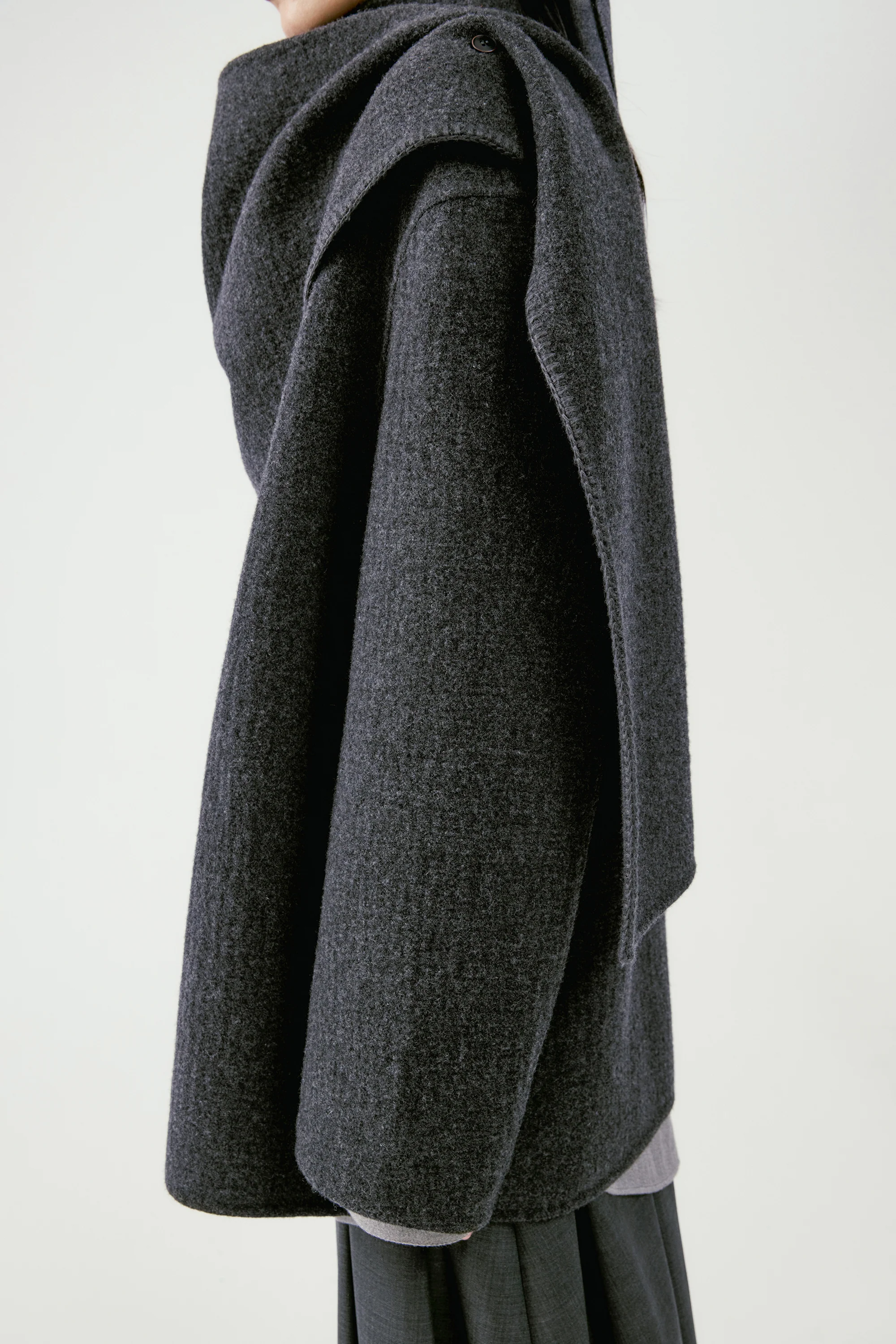 Scarf Collar Wool Coat - Image 19