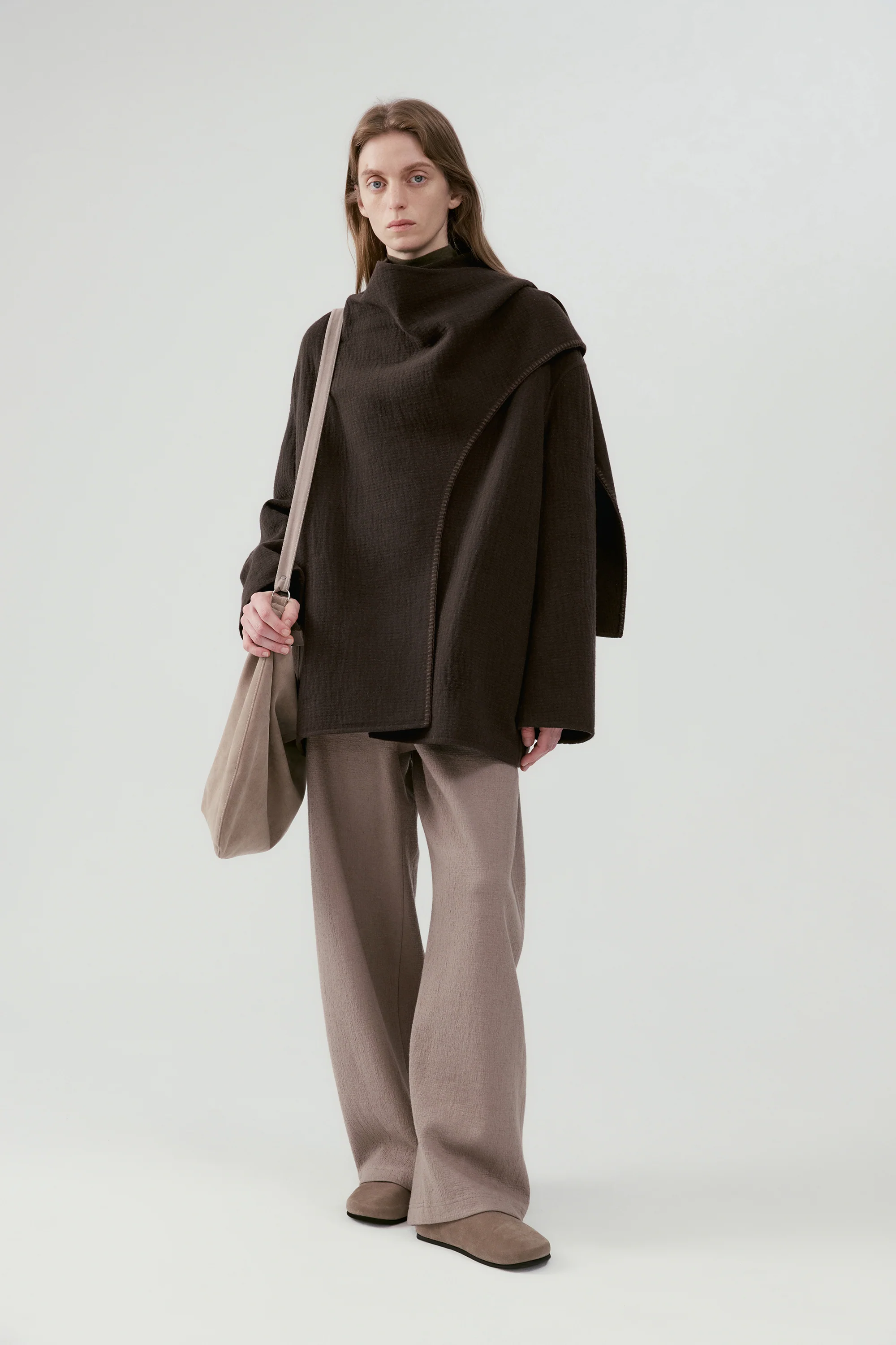Scarf Collar Wool Coat - Image 3