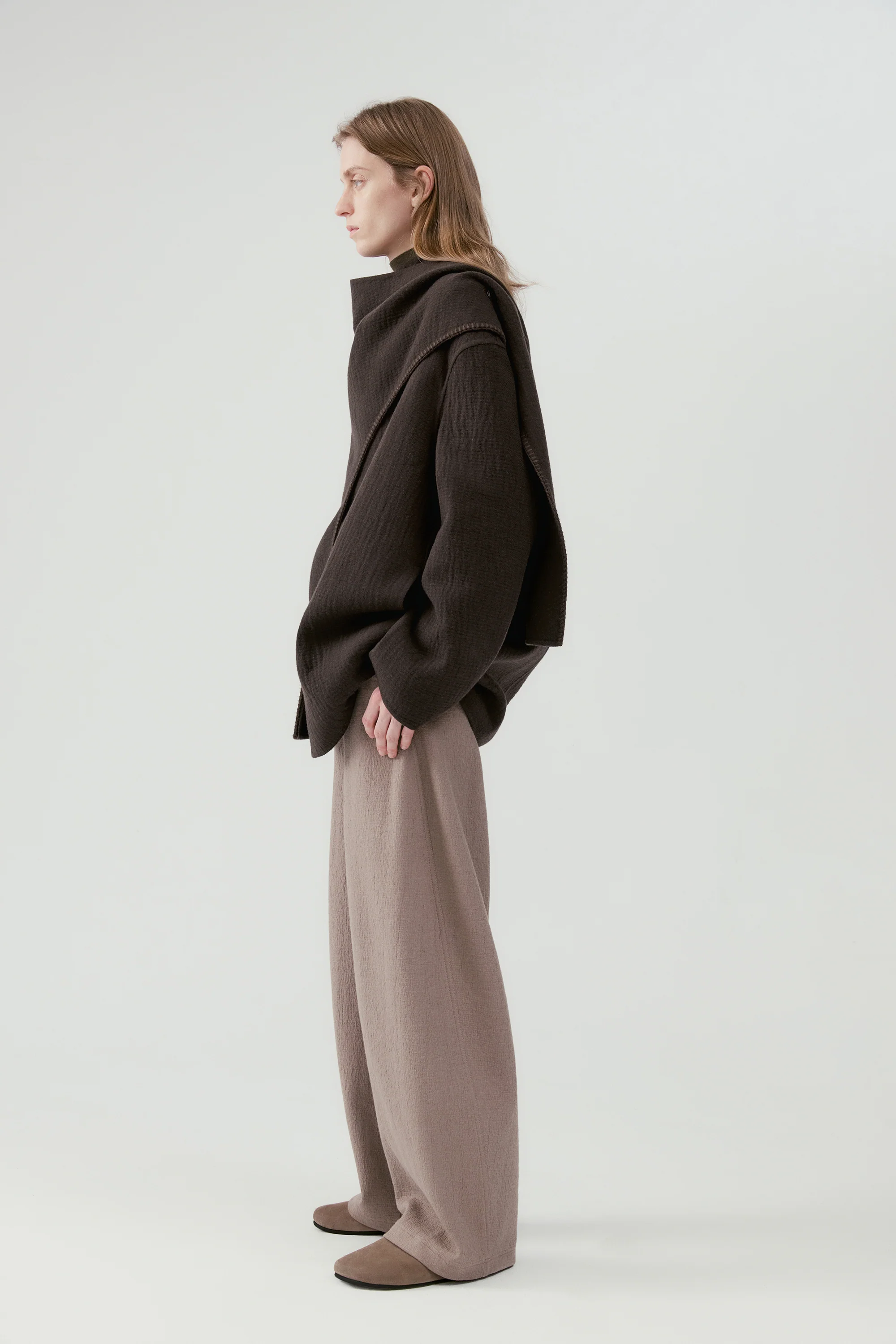 Scarf Collar Wool Coat - Image 4