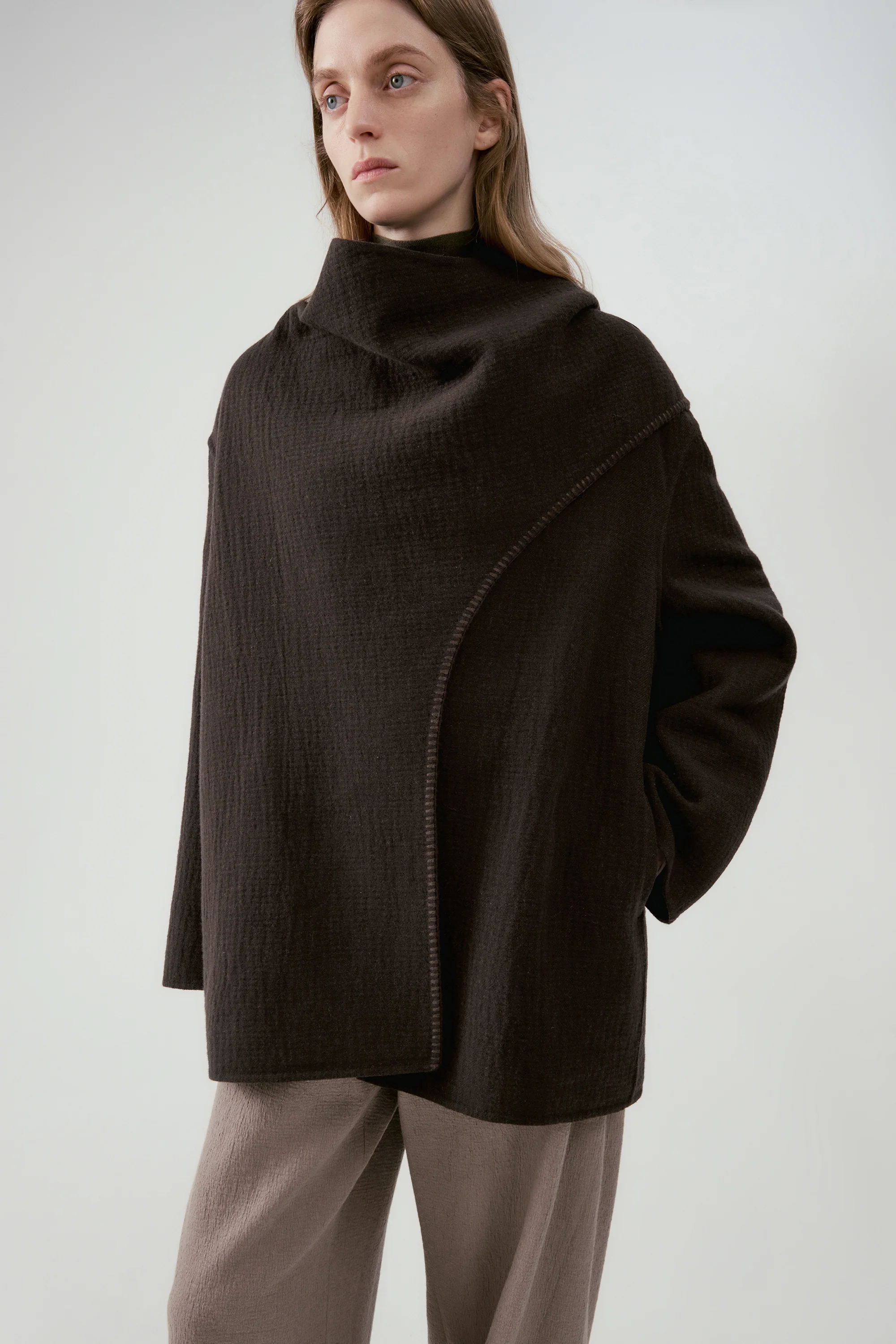 Scarf Collar Wool Coat - Image 6