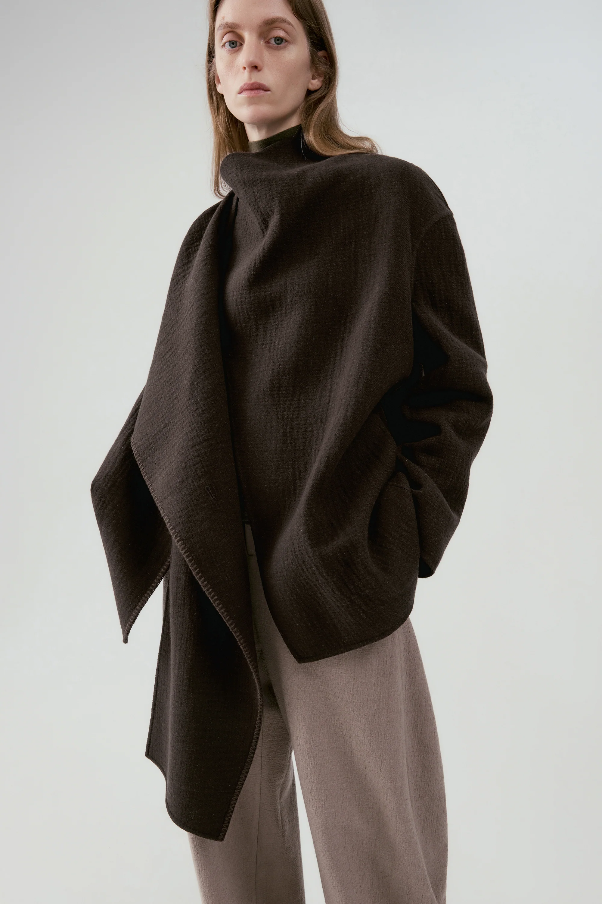 Scarf Collar Wool Coat - Image 7