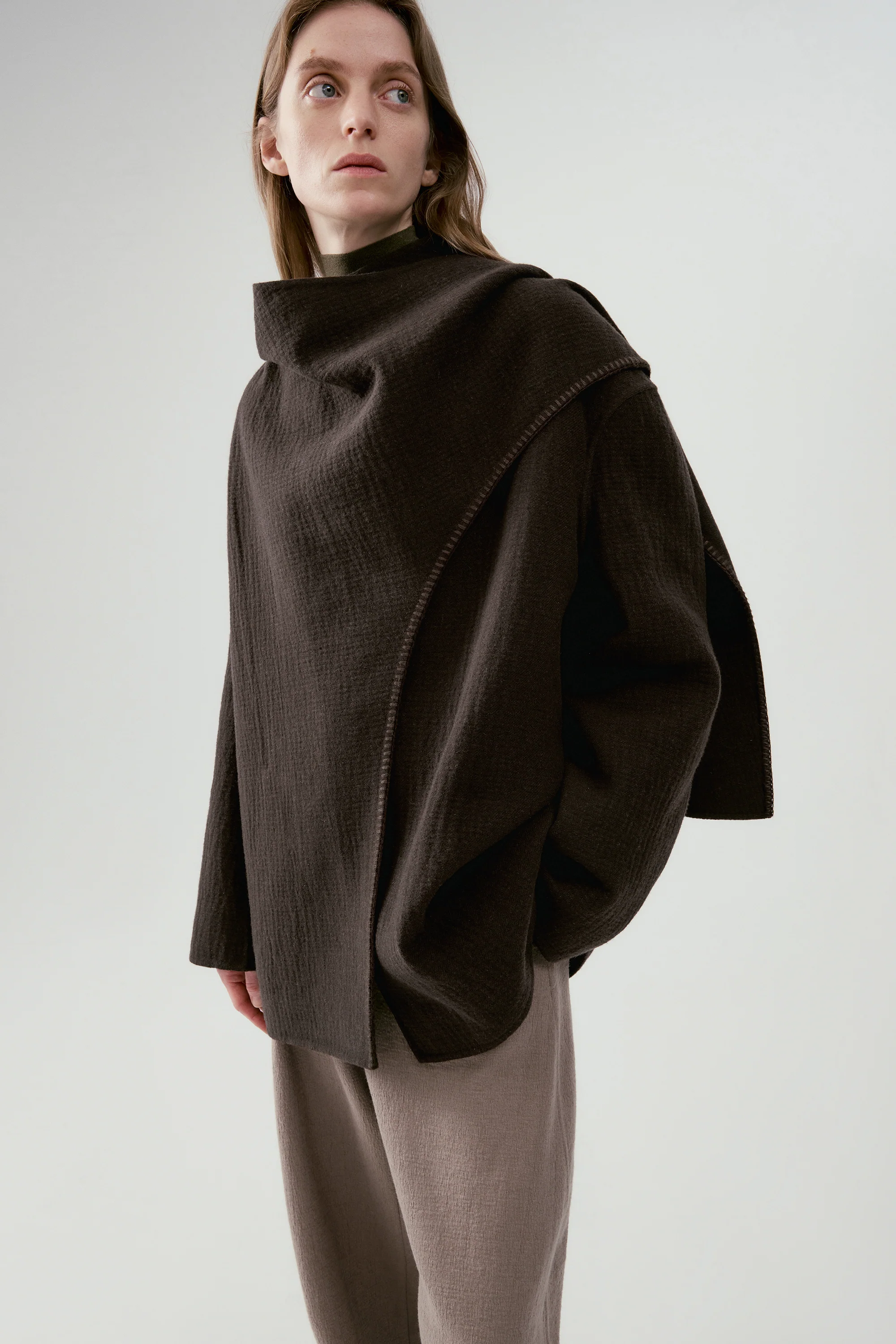 Scarf Collar Wool Coat - Image 8