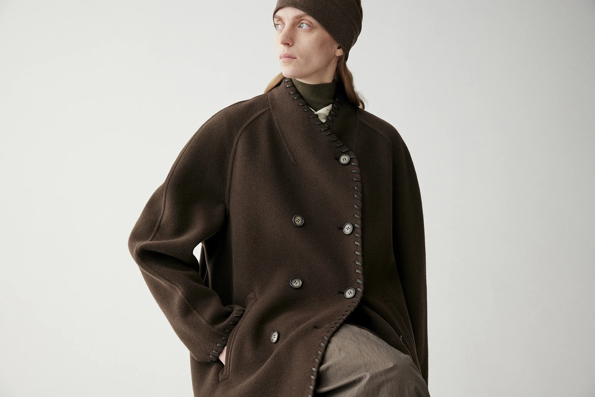 Leather Trimmed Wool Coat - Image 10