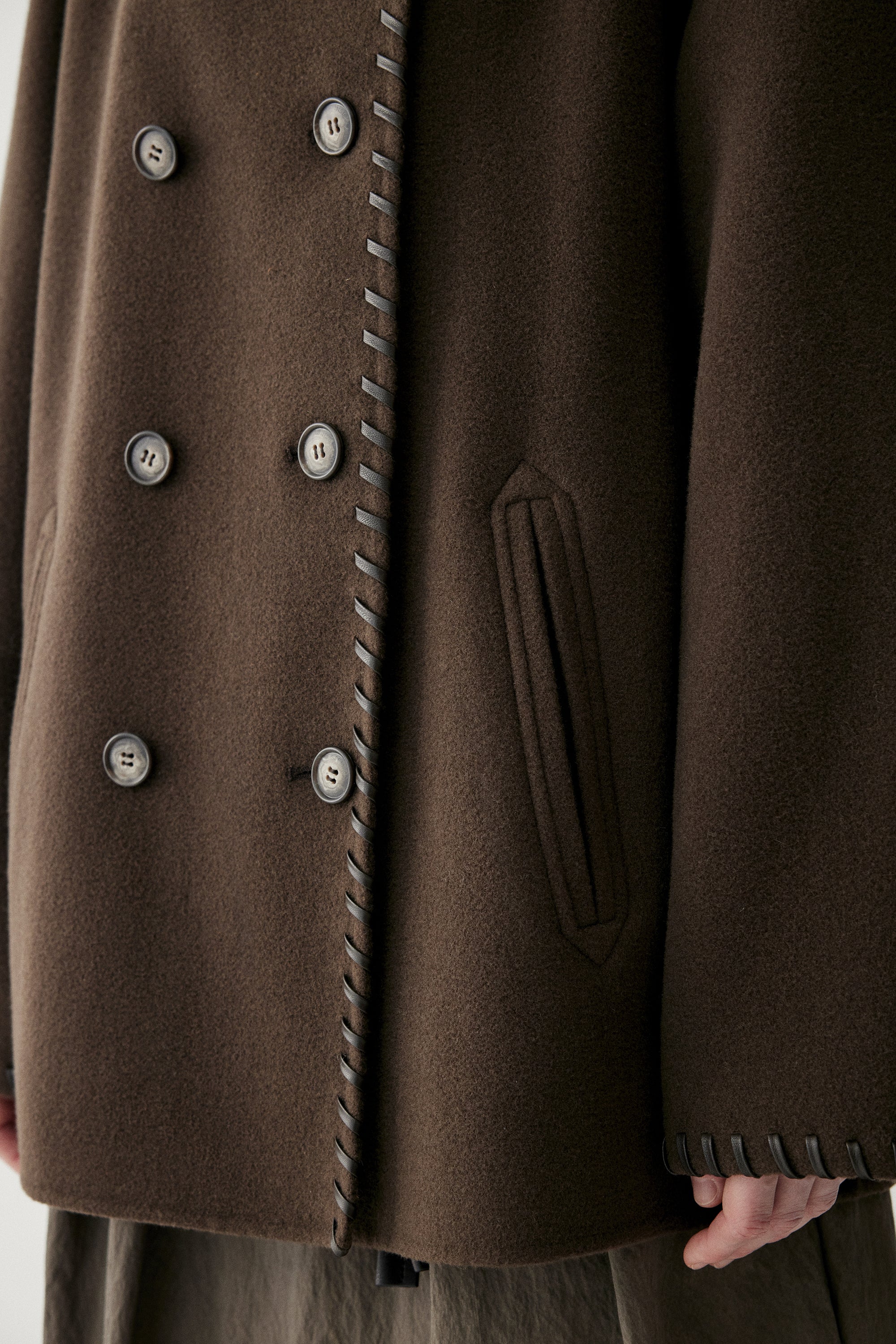 Leather Trimmed Wool Coat - Image 12