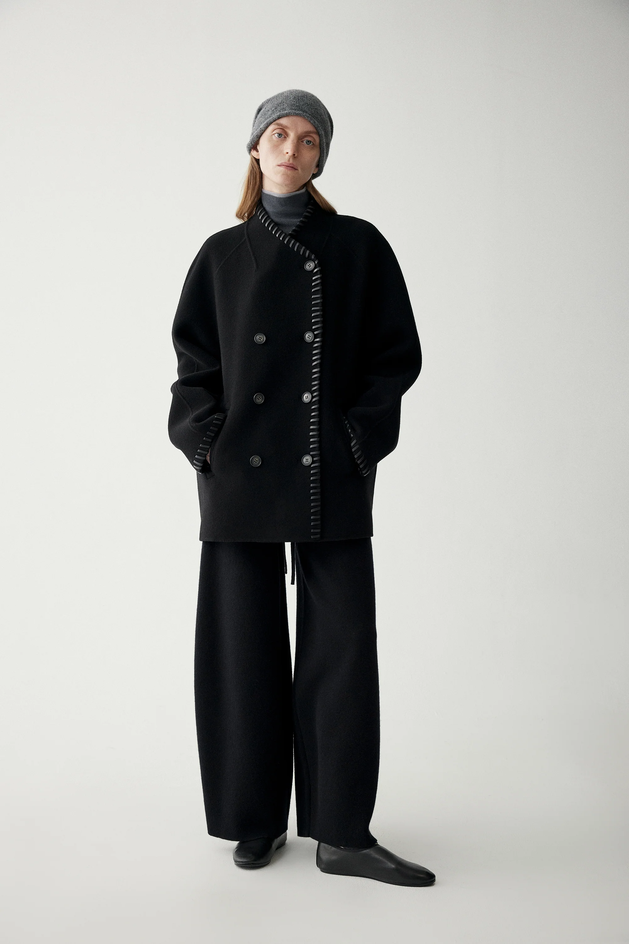 Leather Trimmed Wool Coat - Image 13
