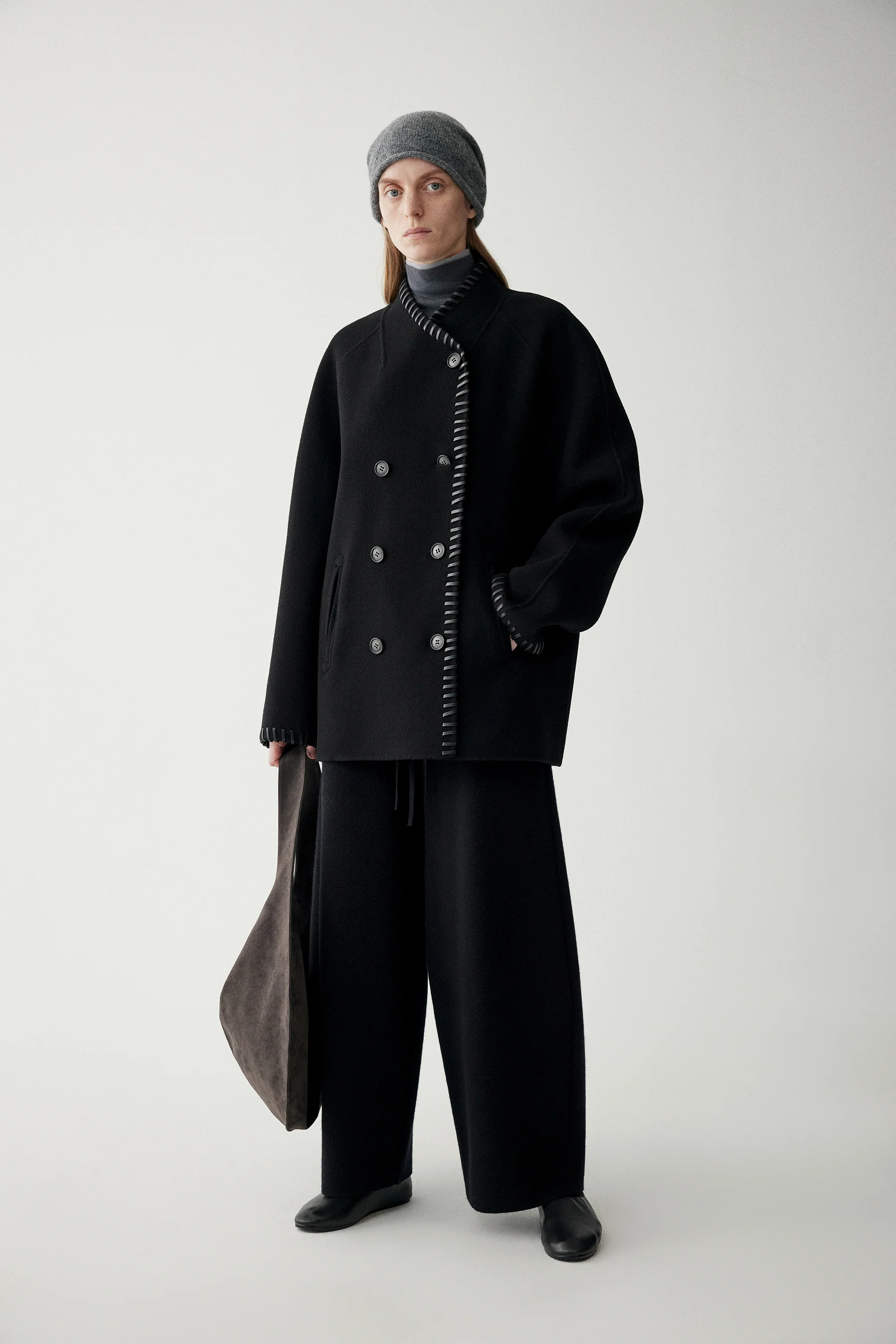 Leather Trimmed Wool Coat - Image 14