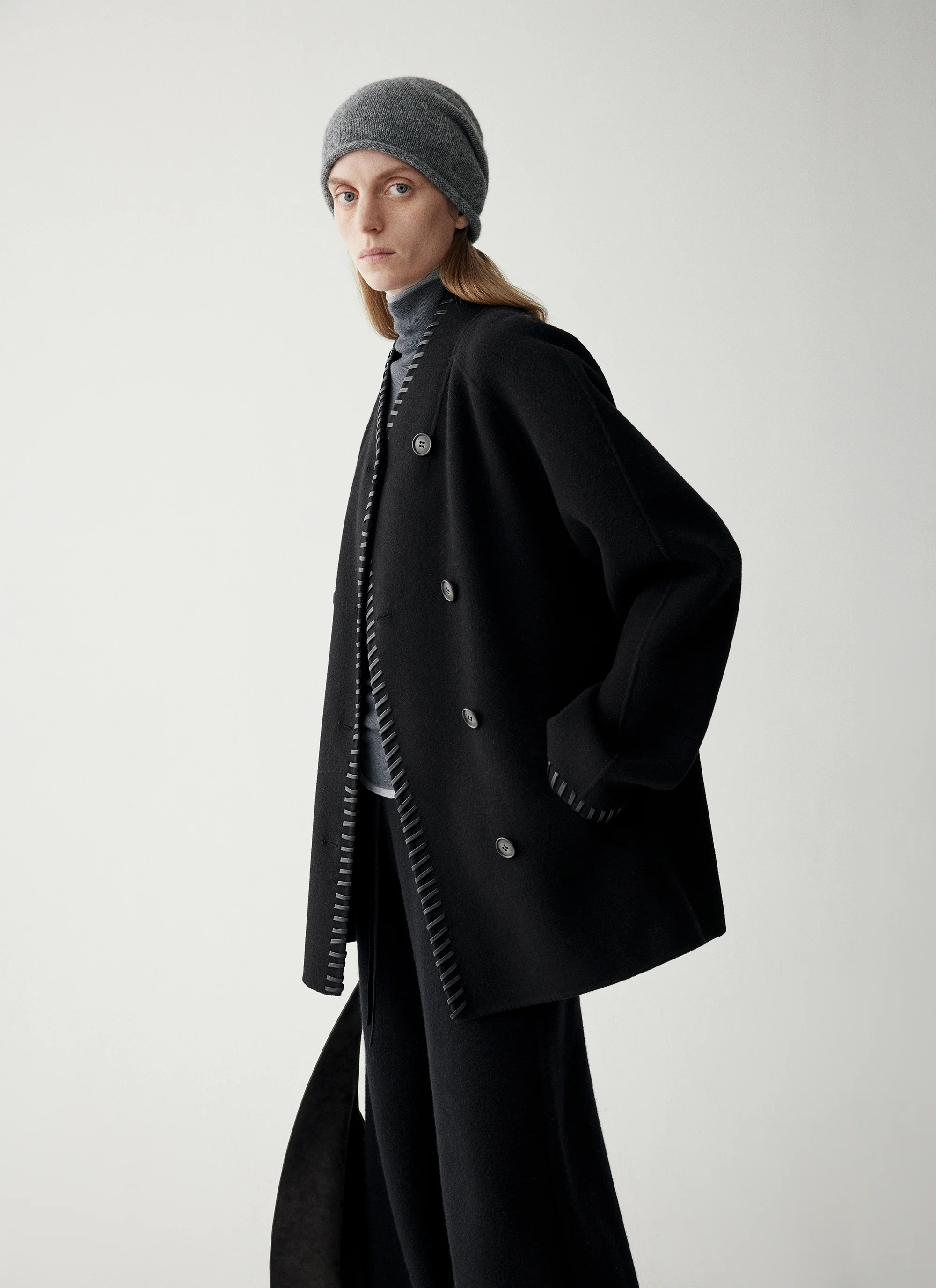 Leather Trimmed Wool Coat - Image 16