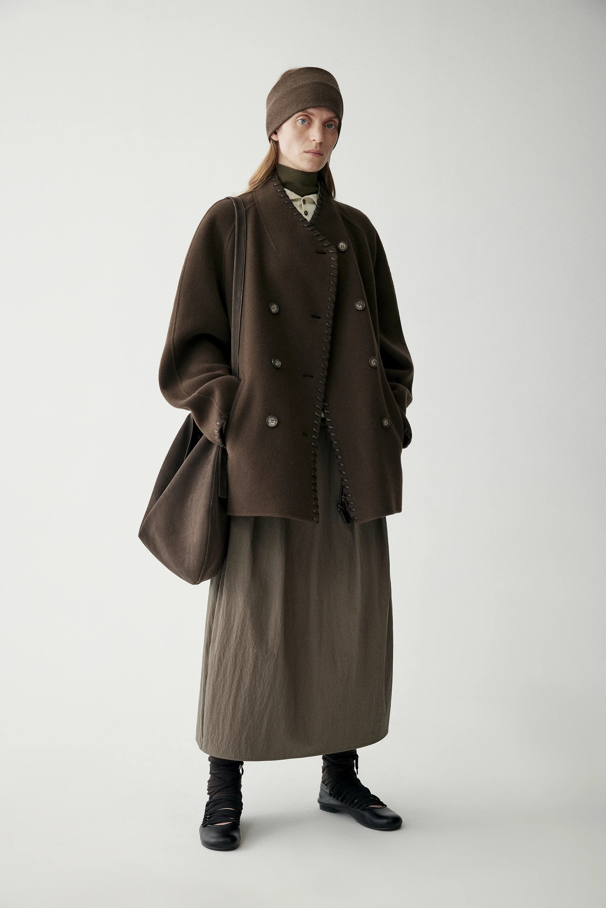 Leather Trimmed Wool Coat - Image 3