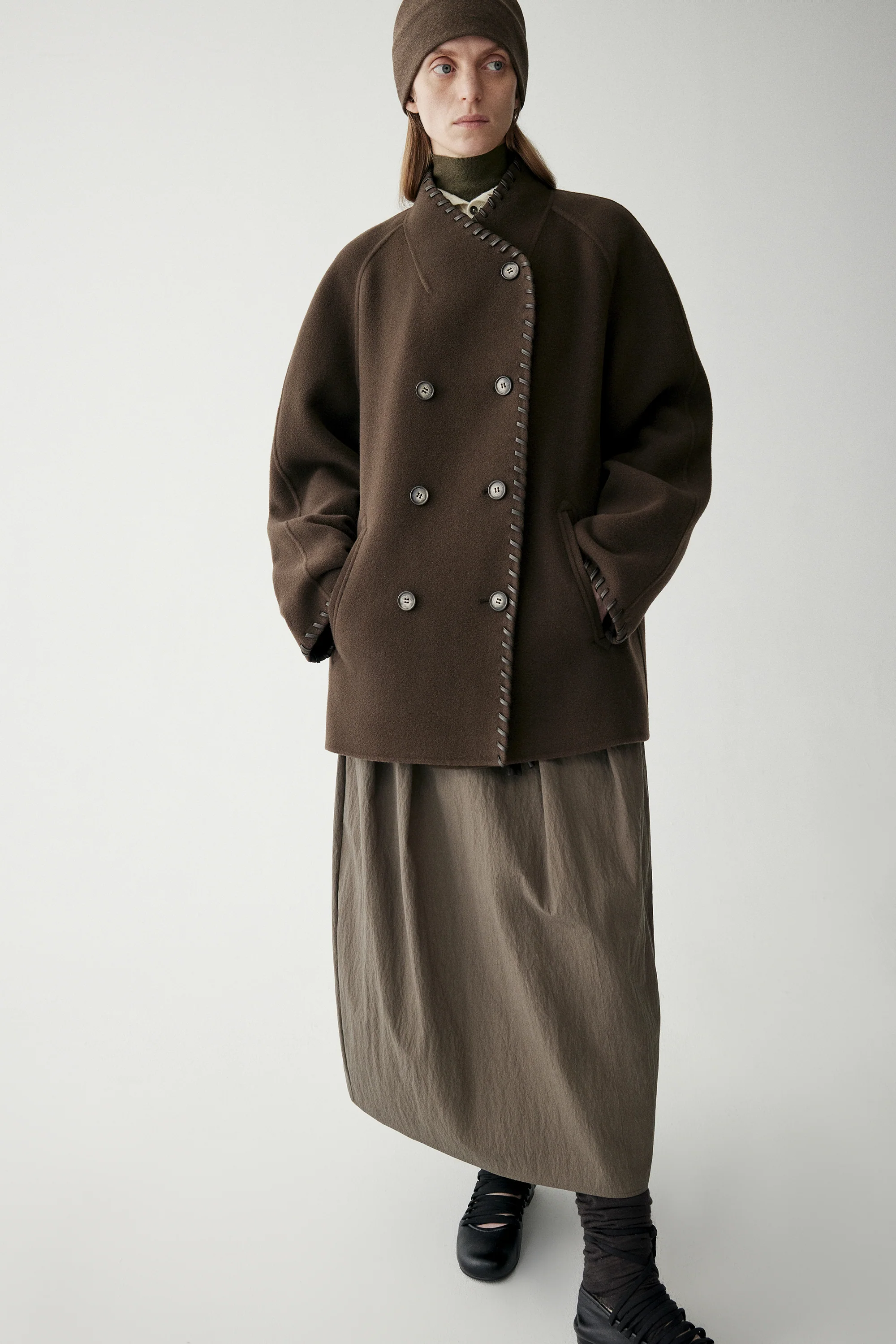 Leather Trimmed Wool Coat - Image 5