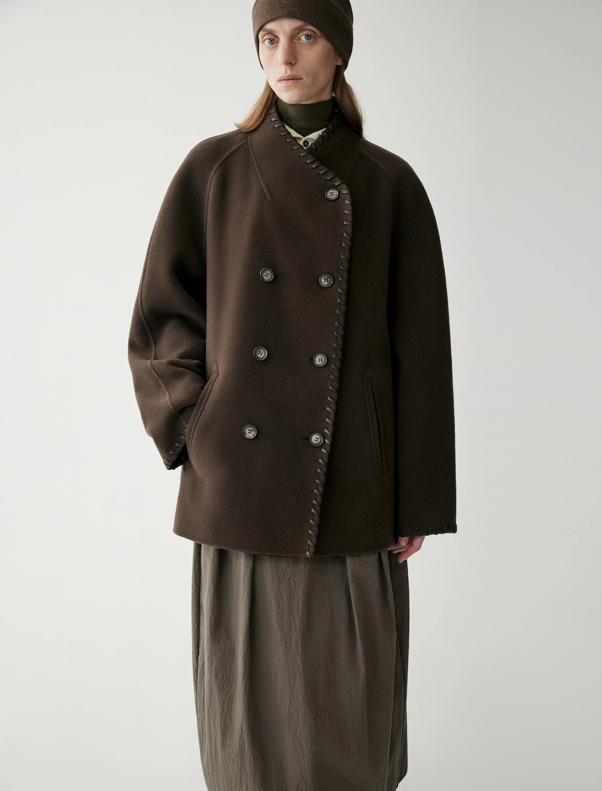 Leather Trimmed Wool Coat - Image 6