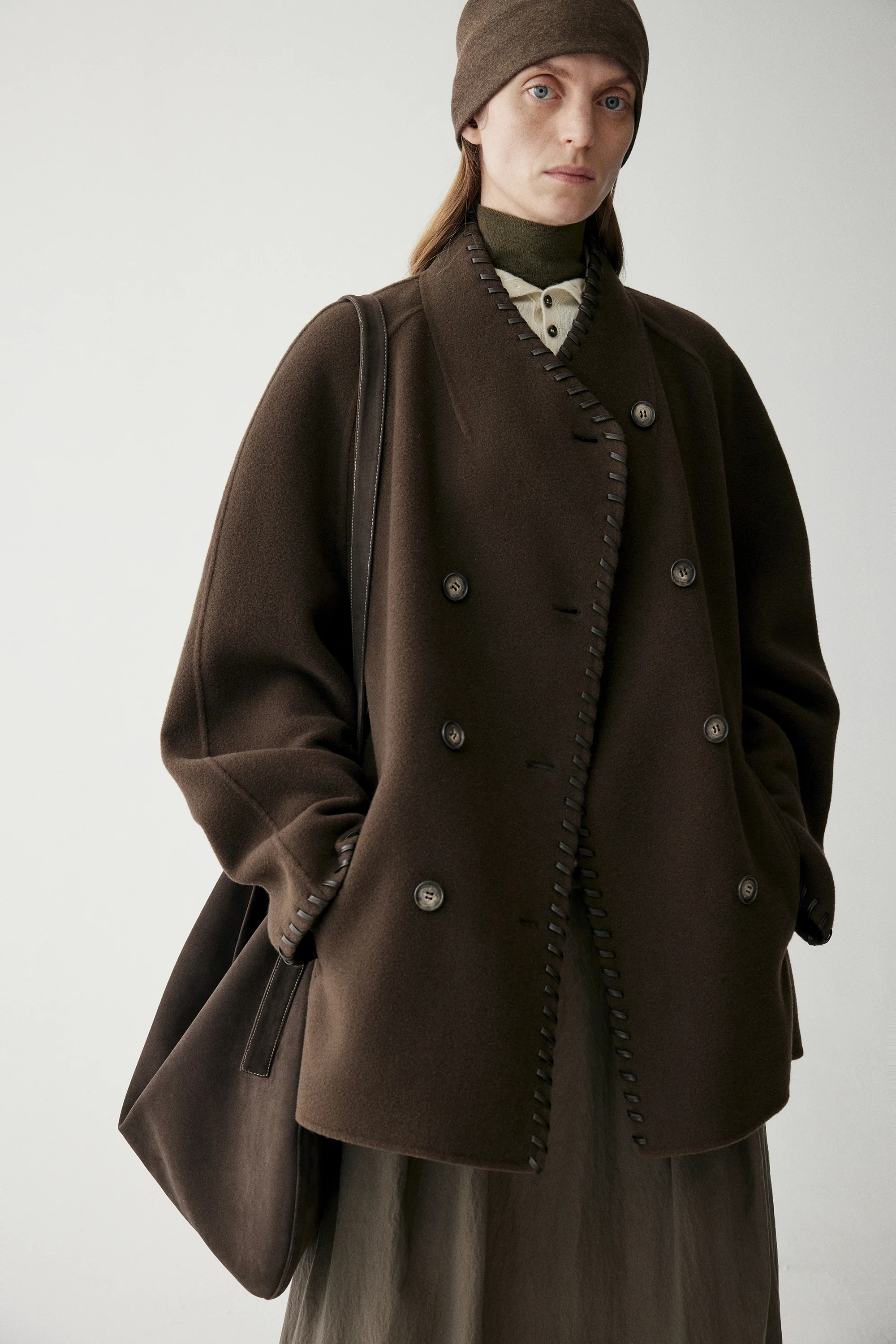 Leather Trimmed Wool Coat - Image 7